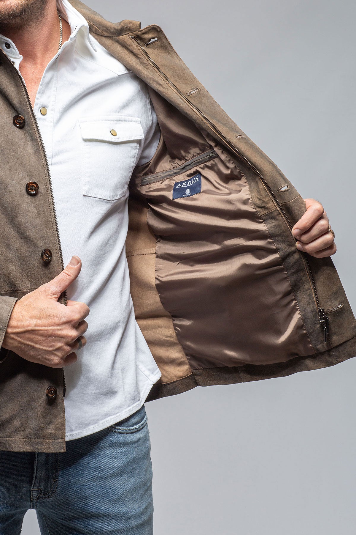 Oakley Suede Shirt Jacket In Mushroom | Mens - Outerwear - Leather | Gimo's