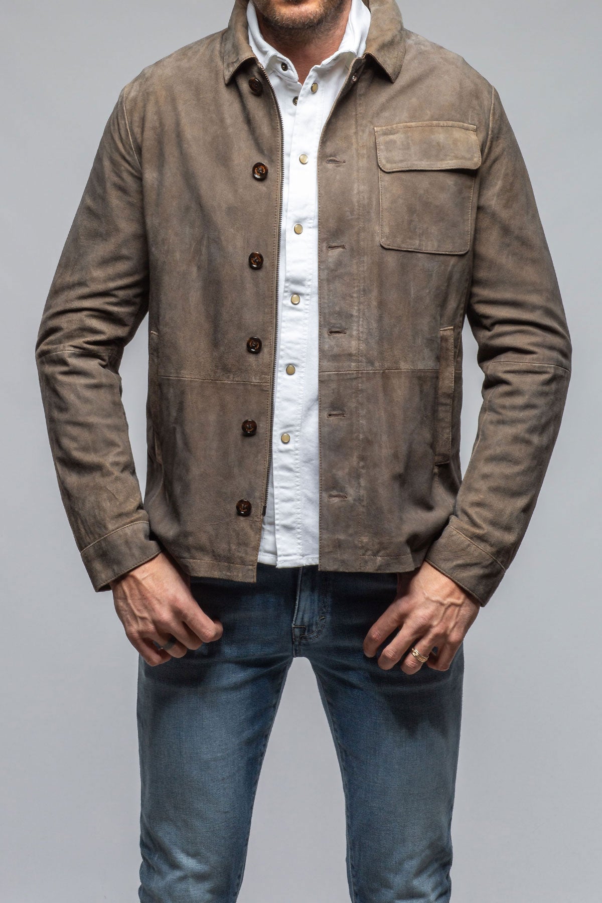 Oakley Suede Shirt Jacket In Mushroom | Mens - Outerwear - Leather | Gimo's