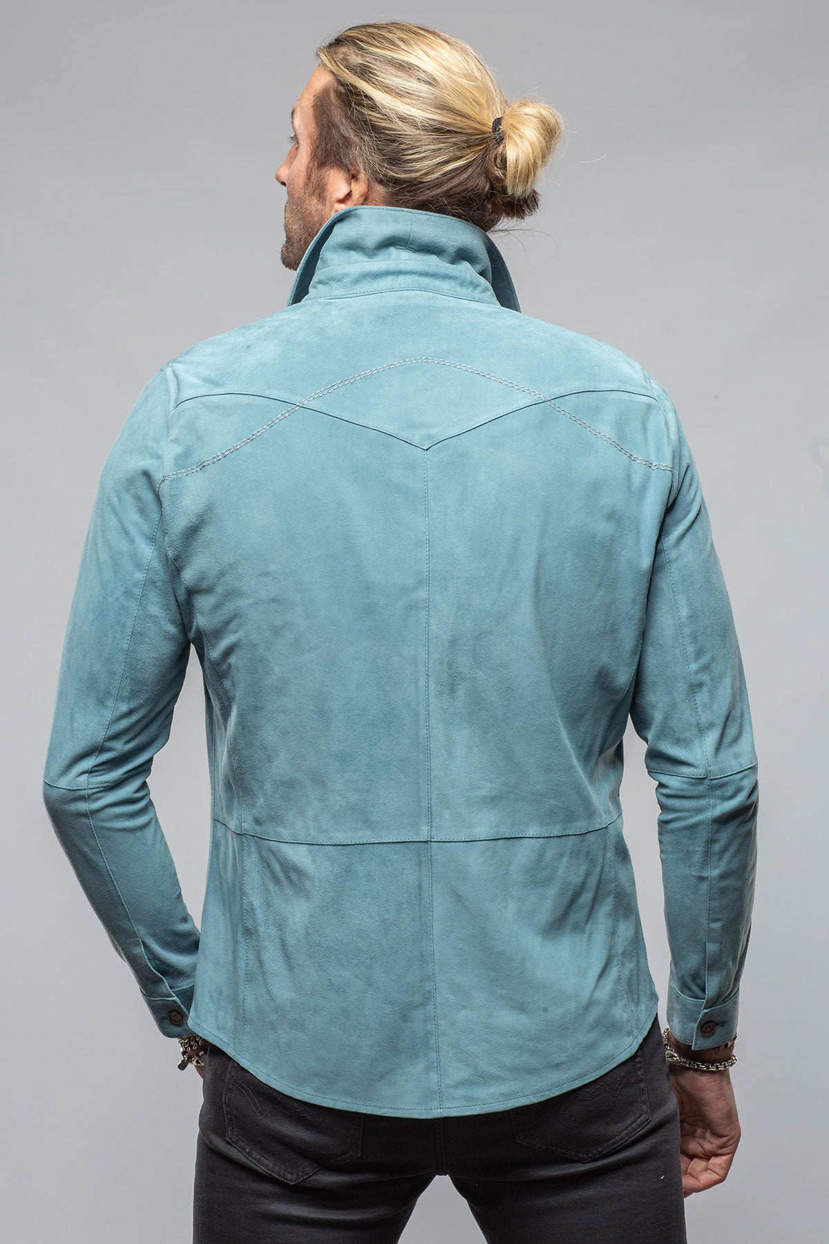 Gimo's Red River Suede Western Shirt In Blue Mens - Outerwear - Leather