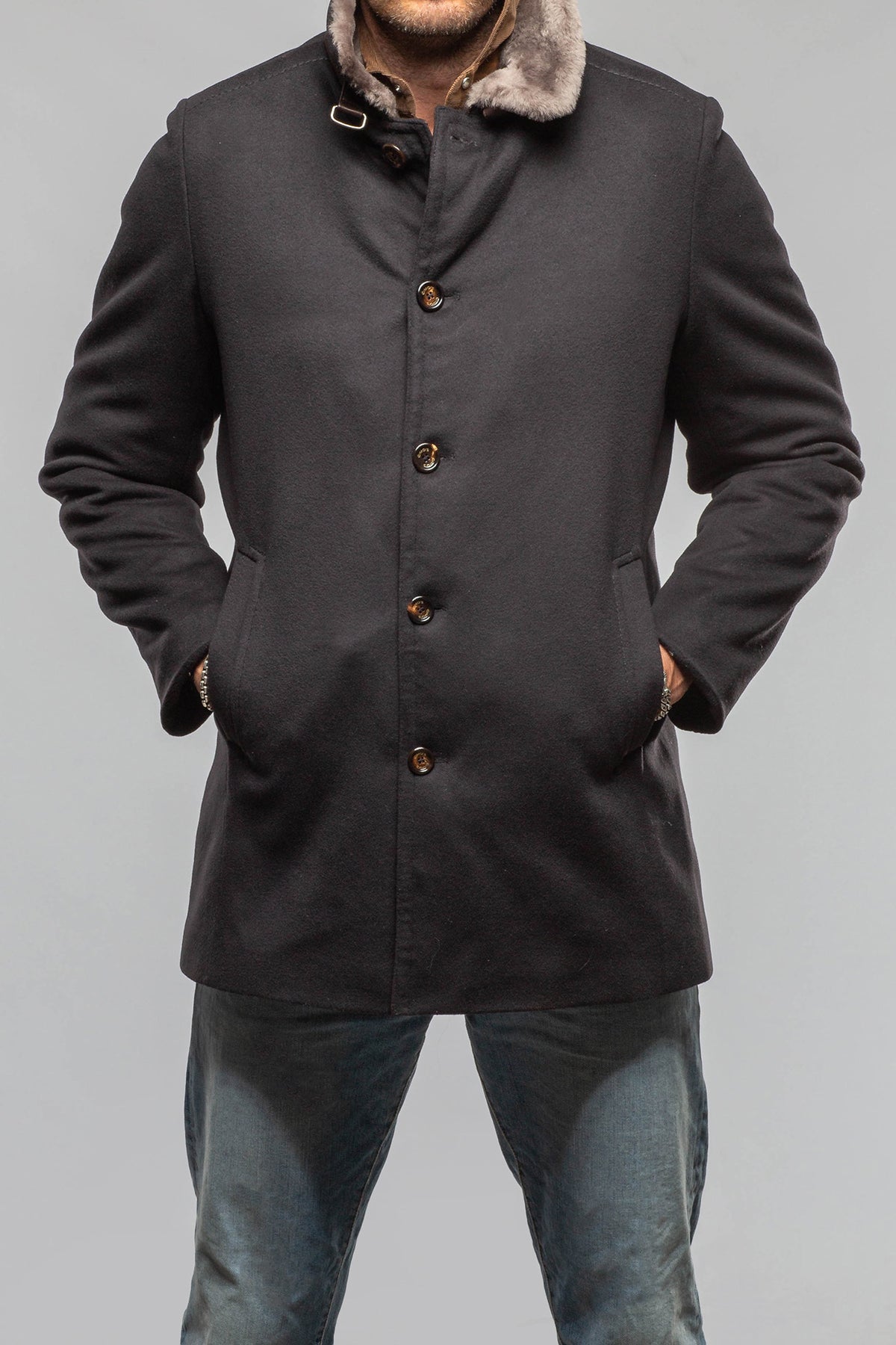 Gimo's Roma Wool/Cashmere/Shearling Overcoat Samples - Mens - Outerwear - Shearling