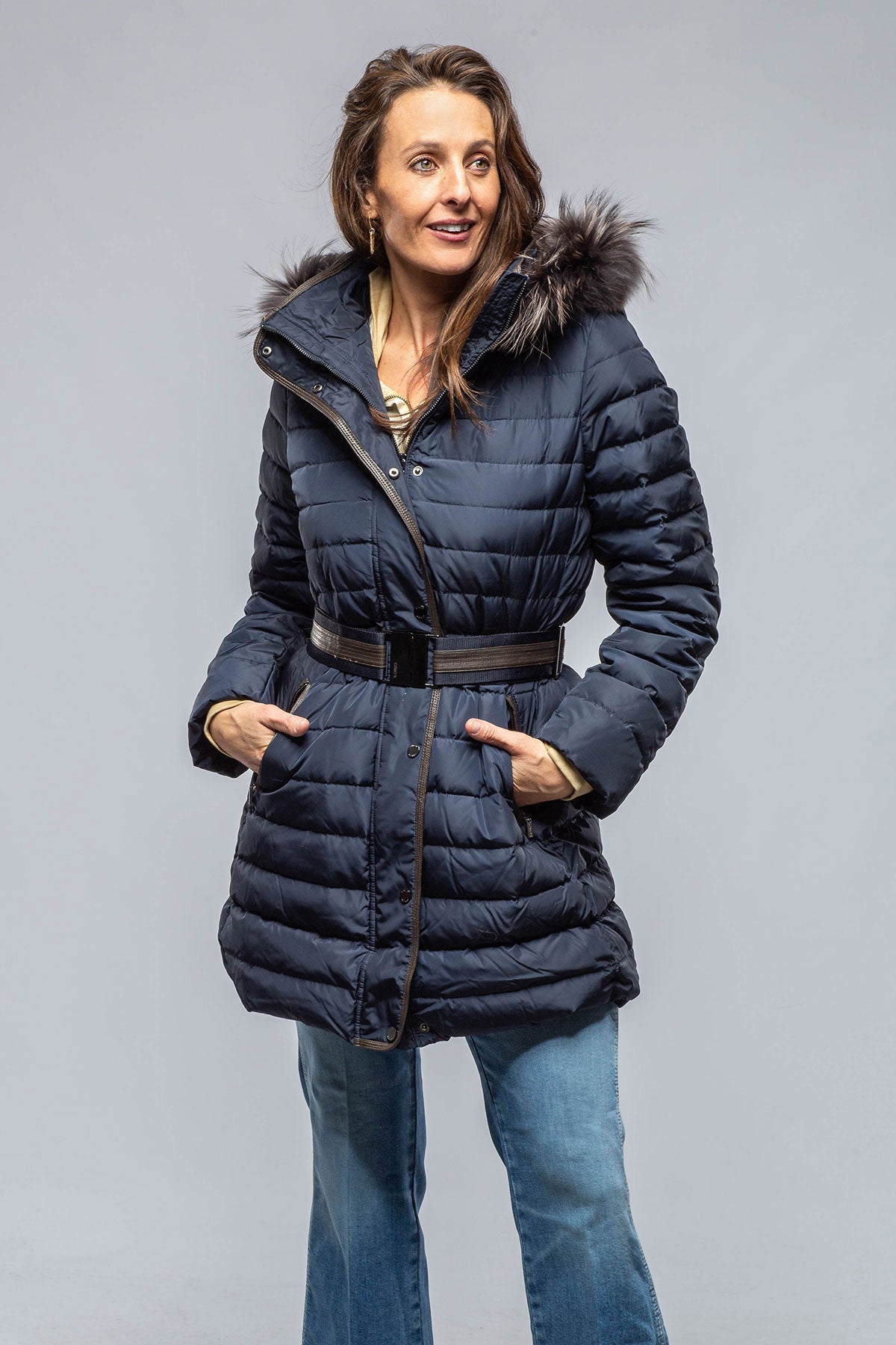 Gimo's Thalia Long Goose Down Coat In Navy Warehouse - Ladies - Outerwear - Cloth
