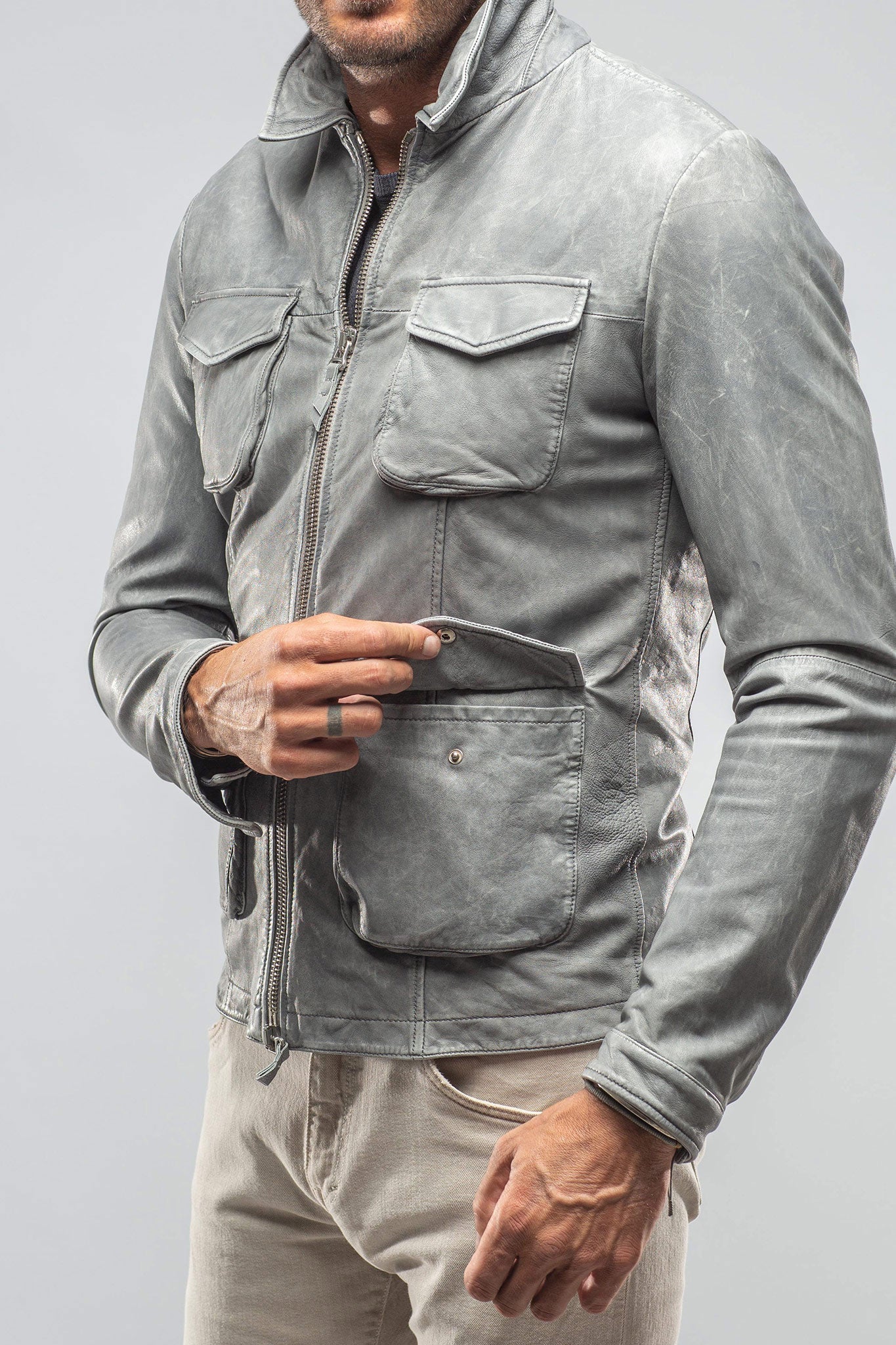 Gimo's Welgos Leather Jacket In Grey Mens - Outerwear - Leather