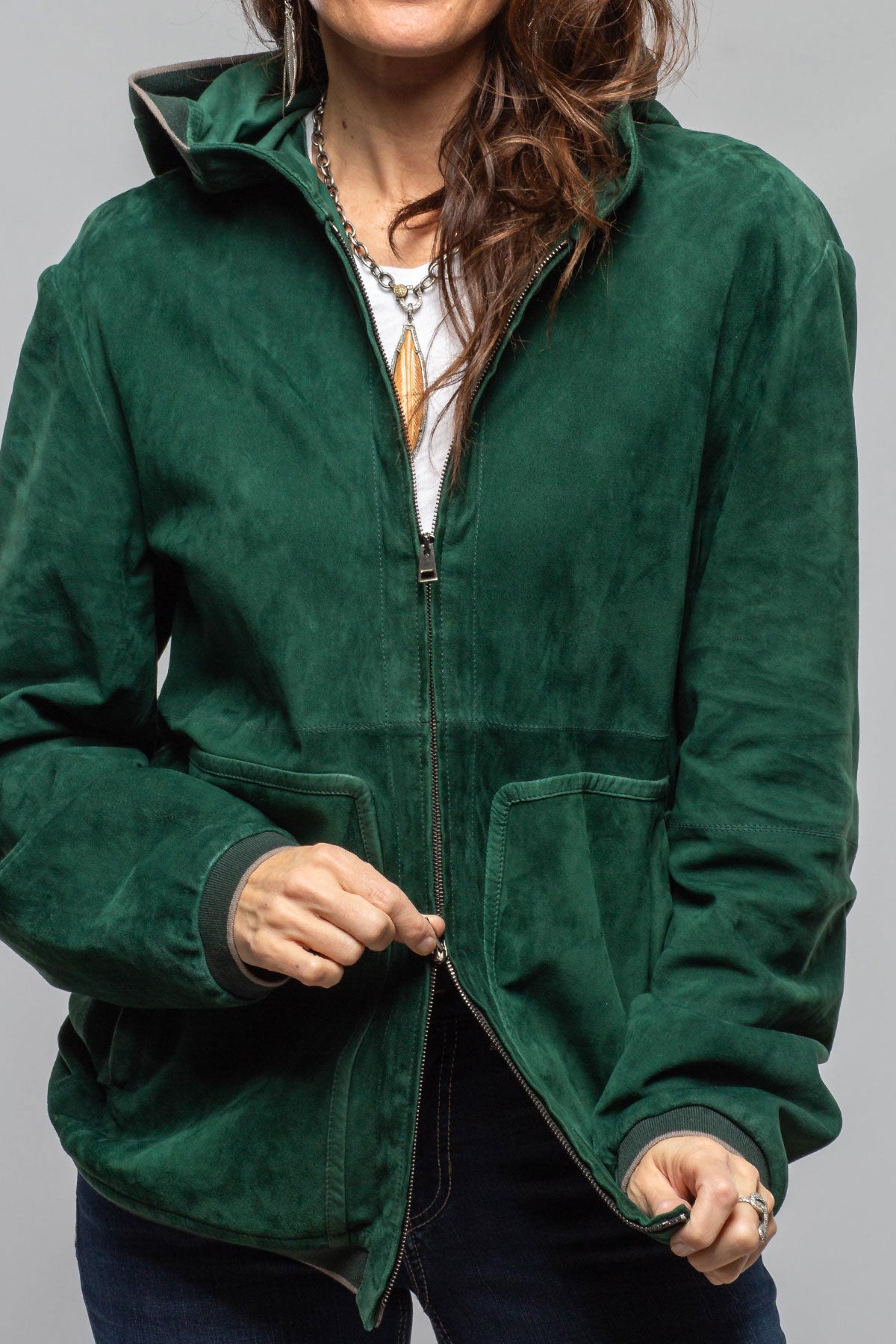 Gollatti DB Suede Hoodie In Forrest Samples - Ladies - Outerwear - Closeouts