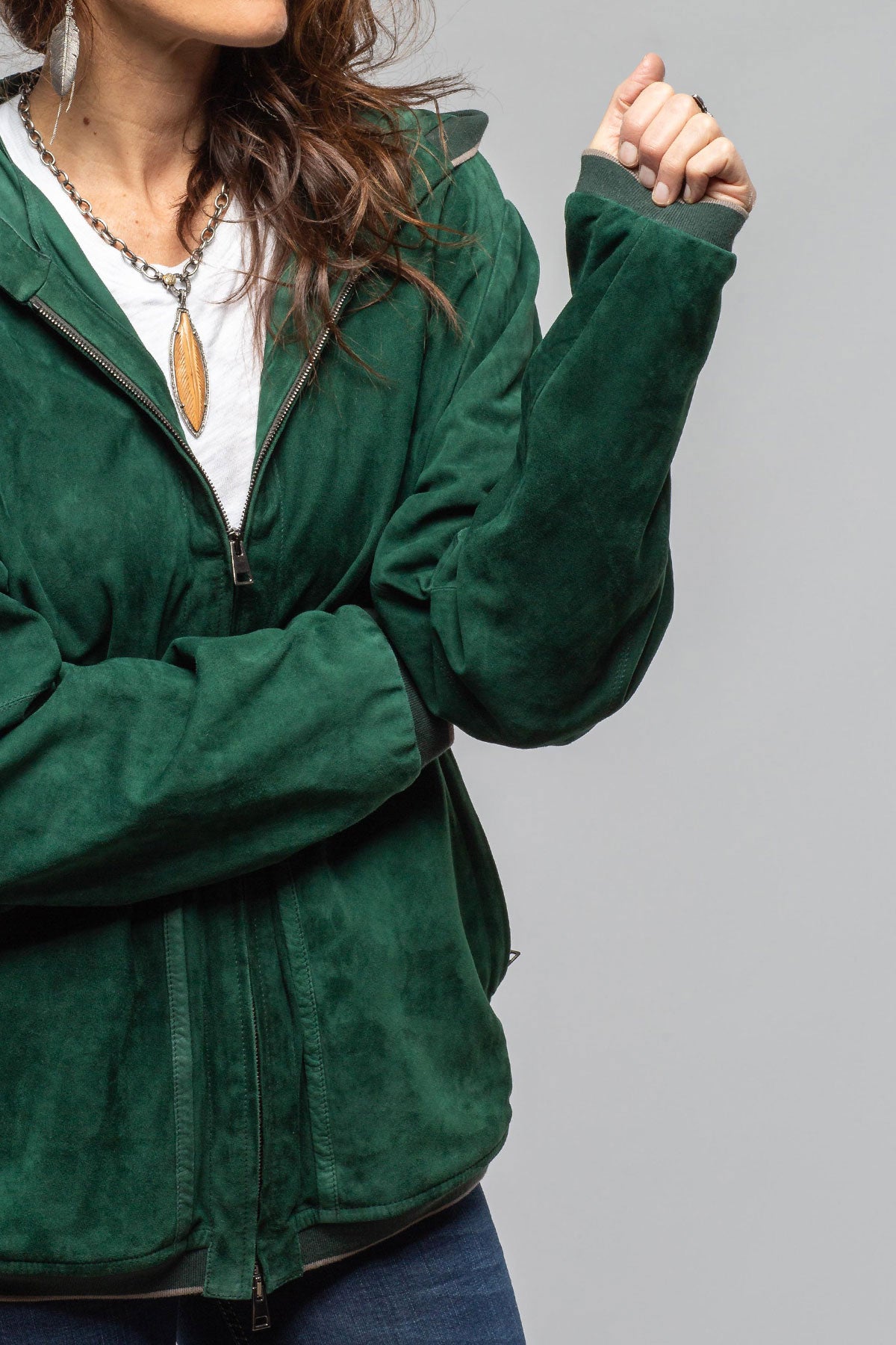 Gollatti DB Suede Hoodie In Forrest Samples - Ladies - Outerwear - Closeouts