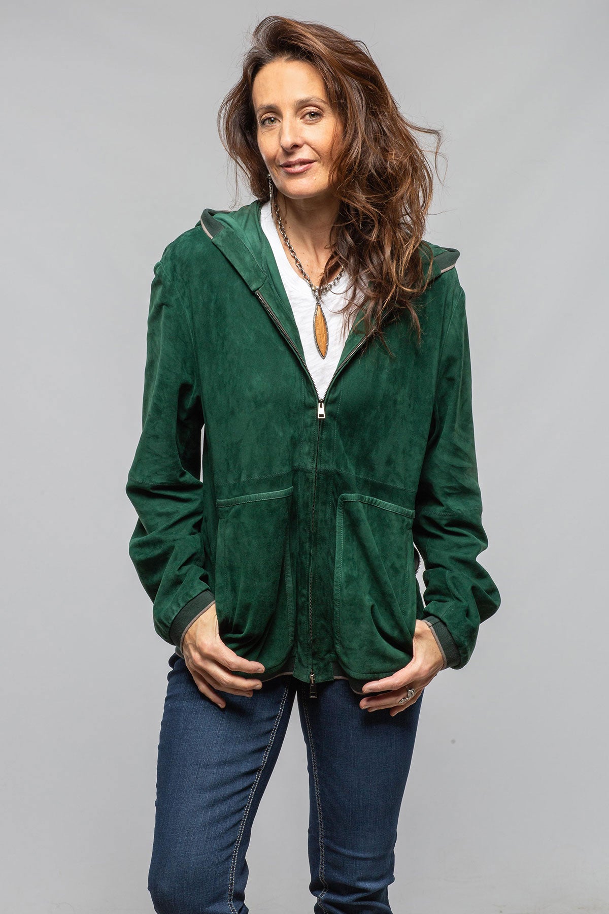 Gollatti DB Suede Hoodie In Forrest Samples - Ladies - Outerwear - Closeouts