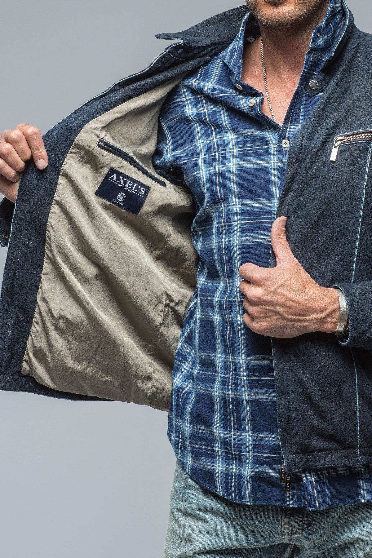 Farneta Suede Moto In Blue | Mens - Outerwear - Leather | Gimo's