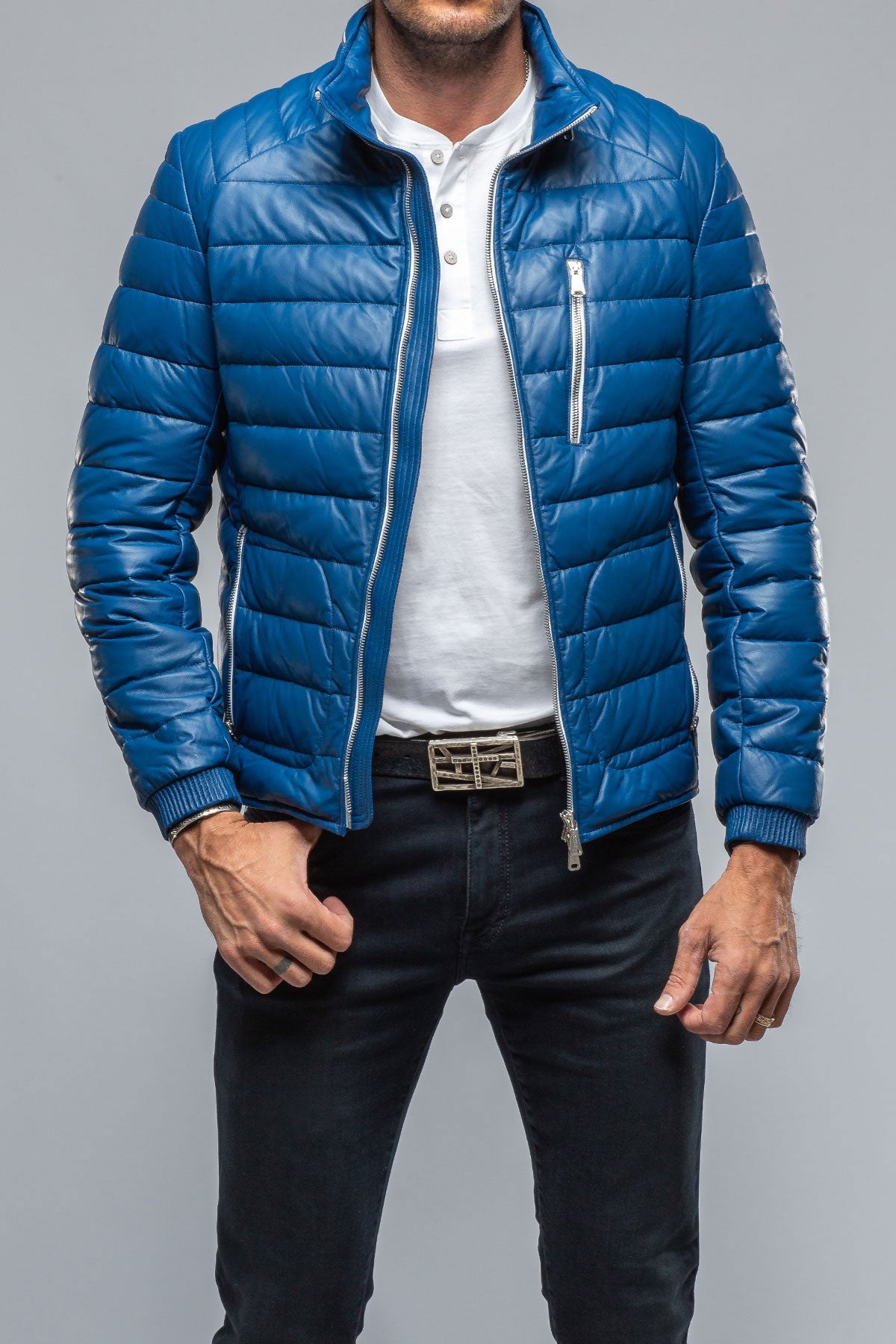 F1 Racer Down Jacket In Blue | Mens - Outerwear - Leather | Heinz Bauer