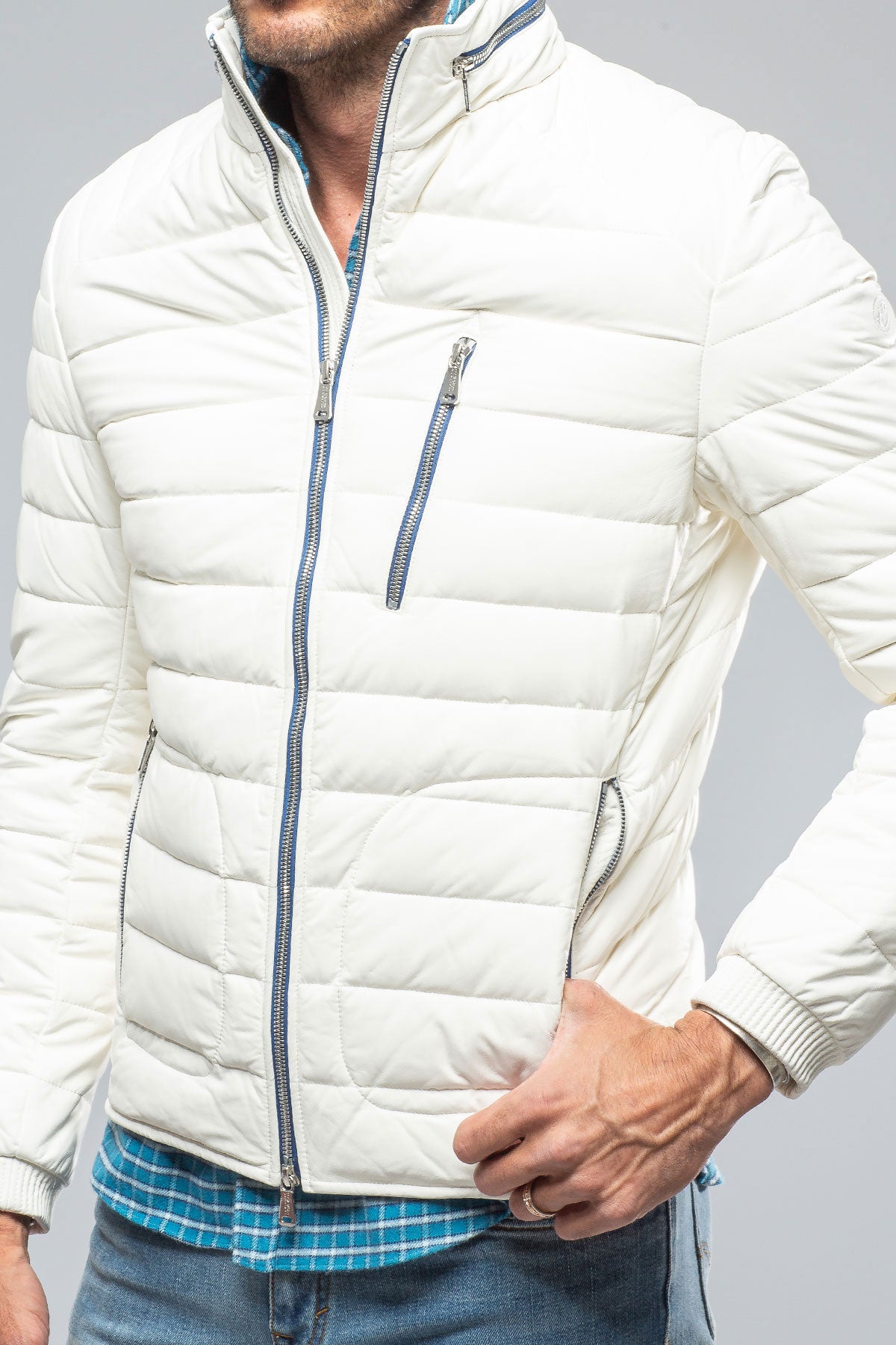 F1 Racer Down Jacket In White | Mens - Outerwear - Leather | Heinz Bauer