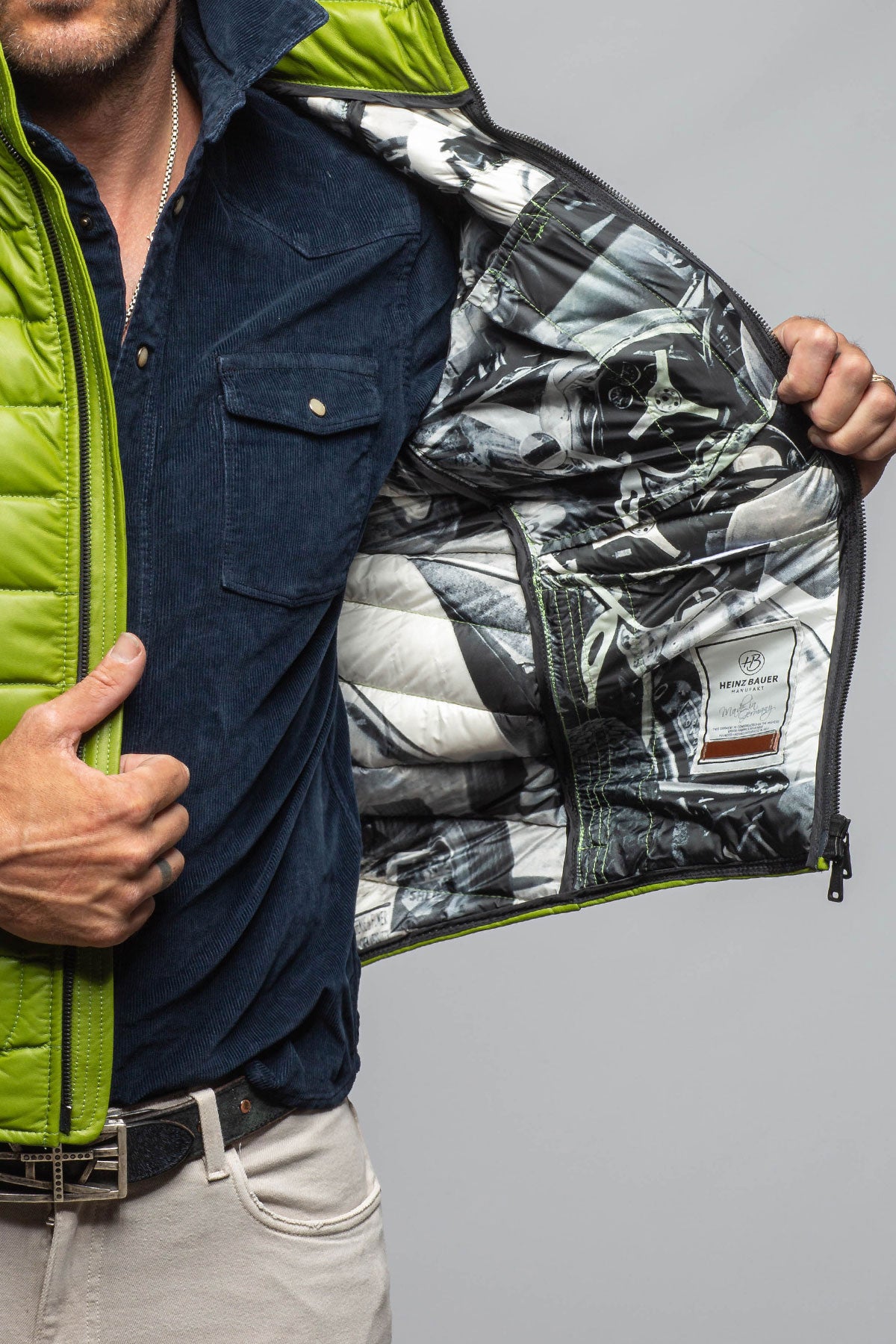 Heinz Bauer Hamilton Leather Vest In Green Mens - Outerwear - Leather