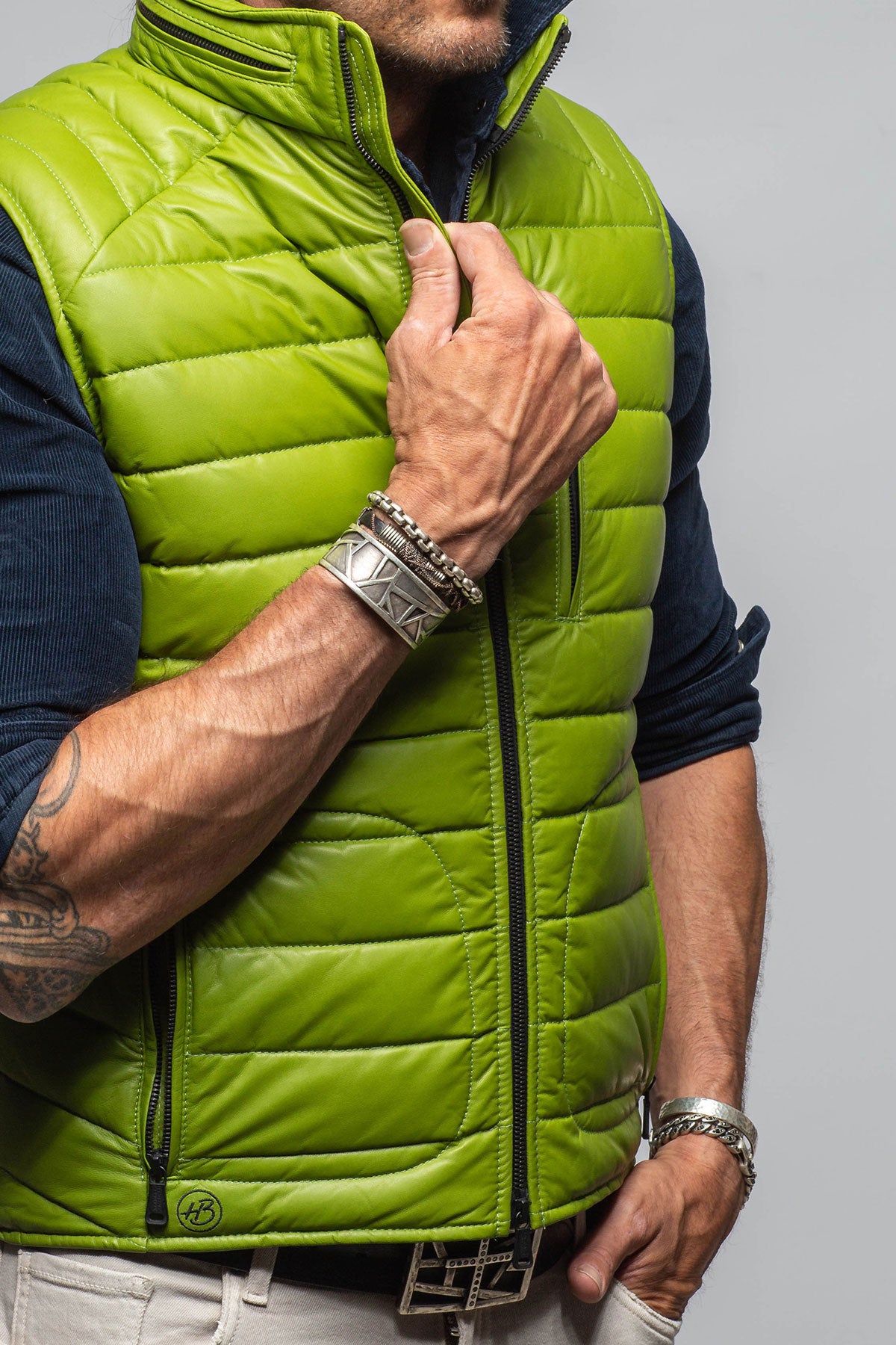 Heinz Bauer Hamilton Leather Vest In Green Mens - Outerwear - Leather