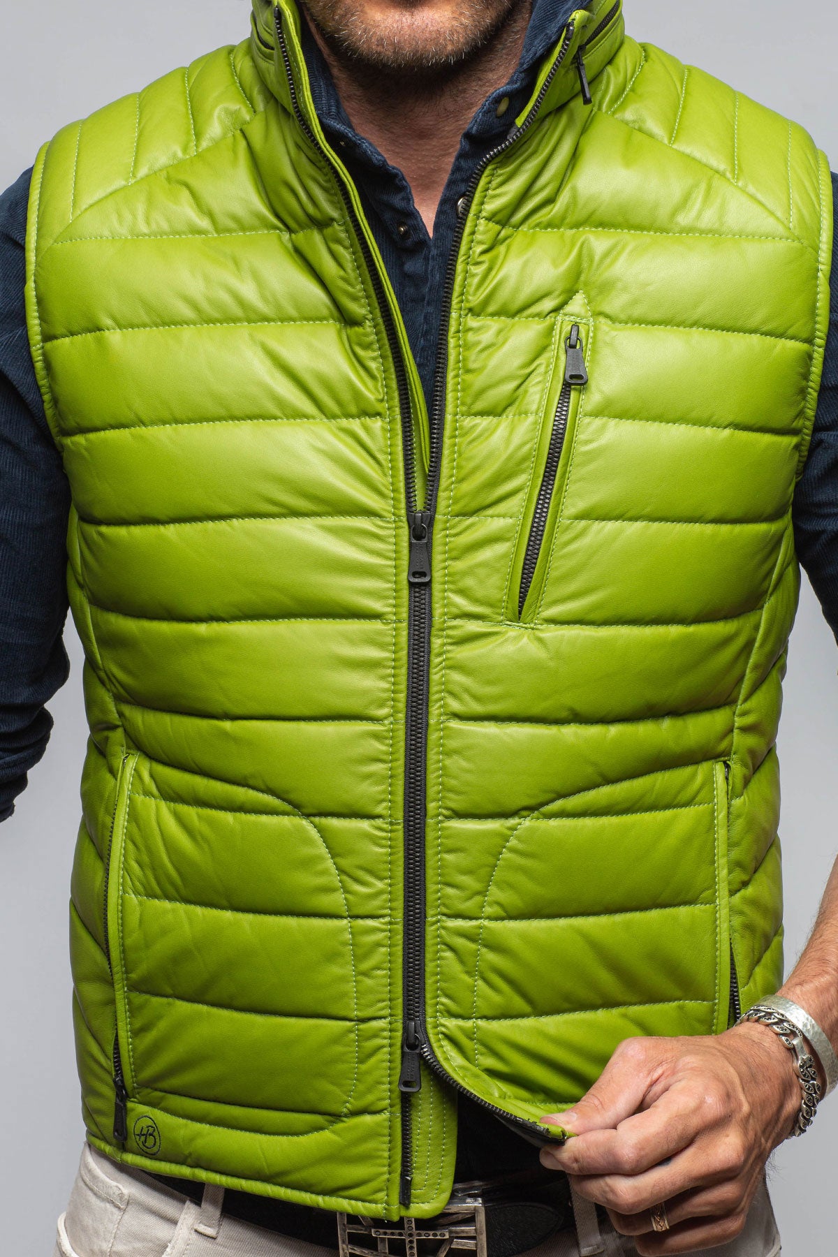 Heinz Bauer Hamilton Leather Vest In Green Mens - Outerwear - Leather
