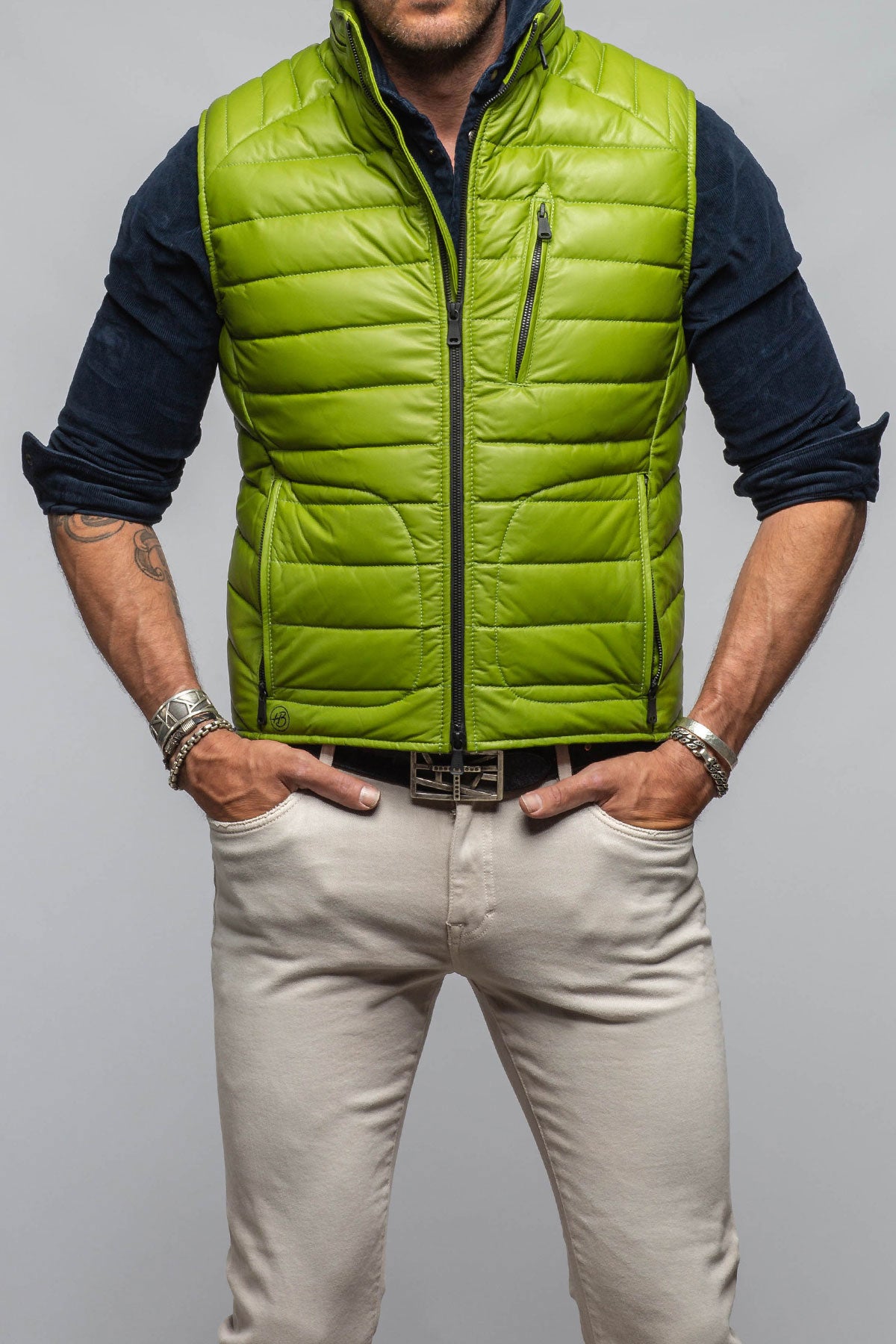 Heinz Bauer Hamilton Leather Vest In Green Mens - Outerwear - Leather
