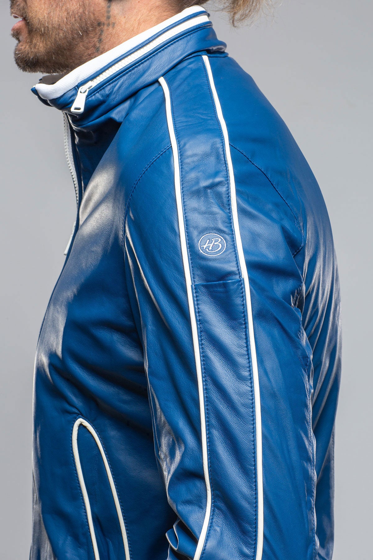 LS Race Jacket In Royal Blue | Mens - Outerwear - Leather | Heinz Bauer