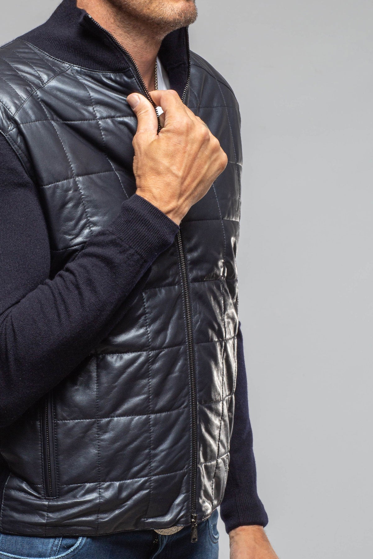 Heinz Bauer Luge Racer Sweater Jacket In Navy Mens - Outerwear - Leather