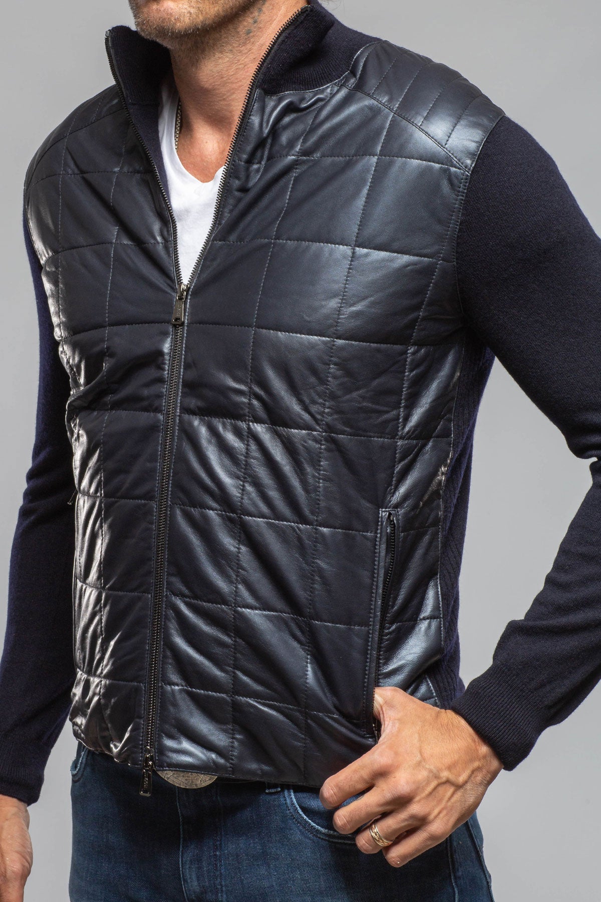 Heinz Bauer Luge Racer Sweater Jacket In Navy Mens - Outerwear - Leather