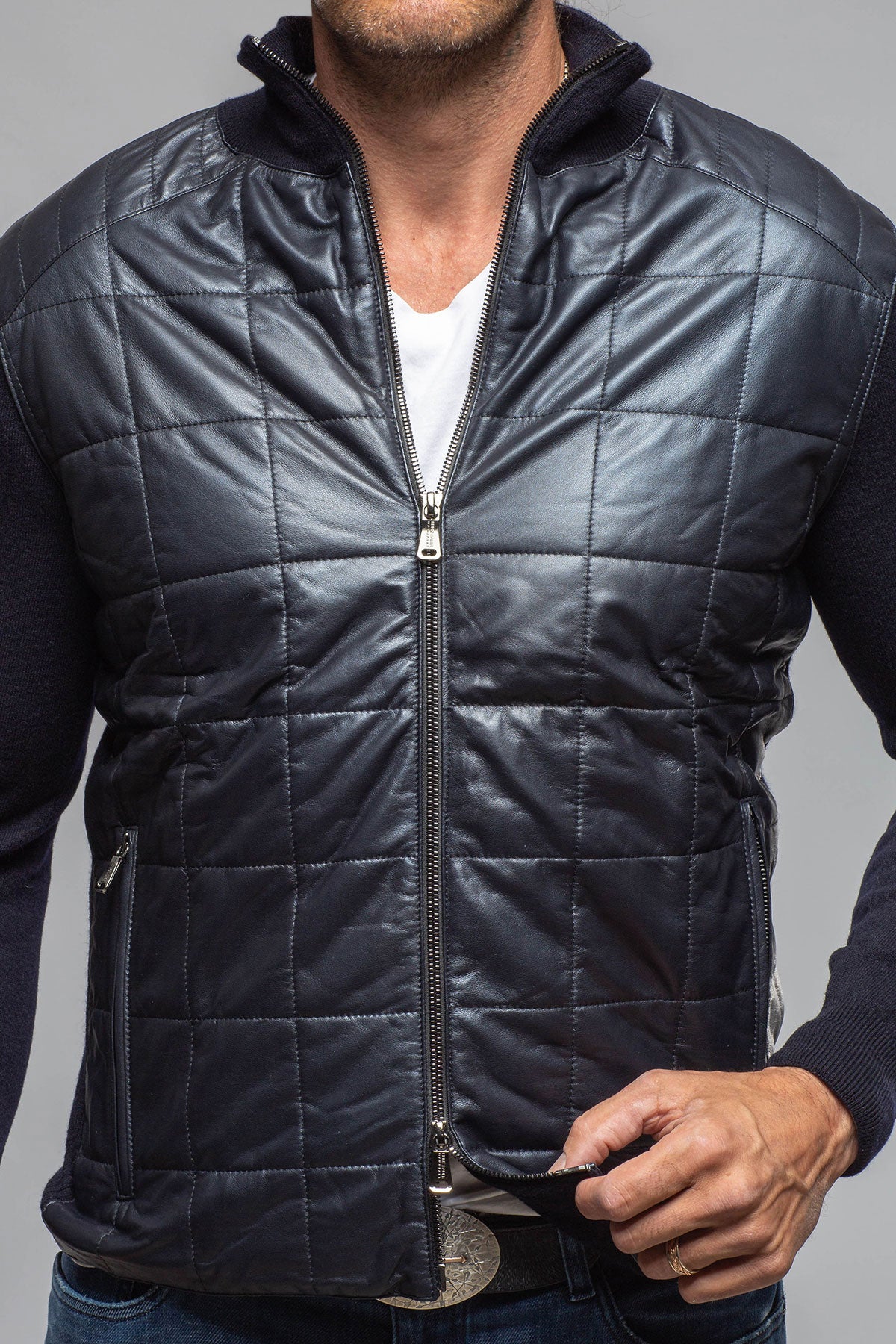 Heinz Bauer Luge Racer Sweater Jacket In Navy Mens - Outerwear - Leather