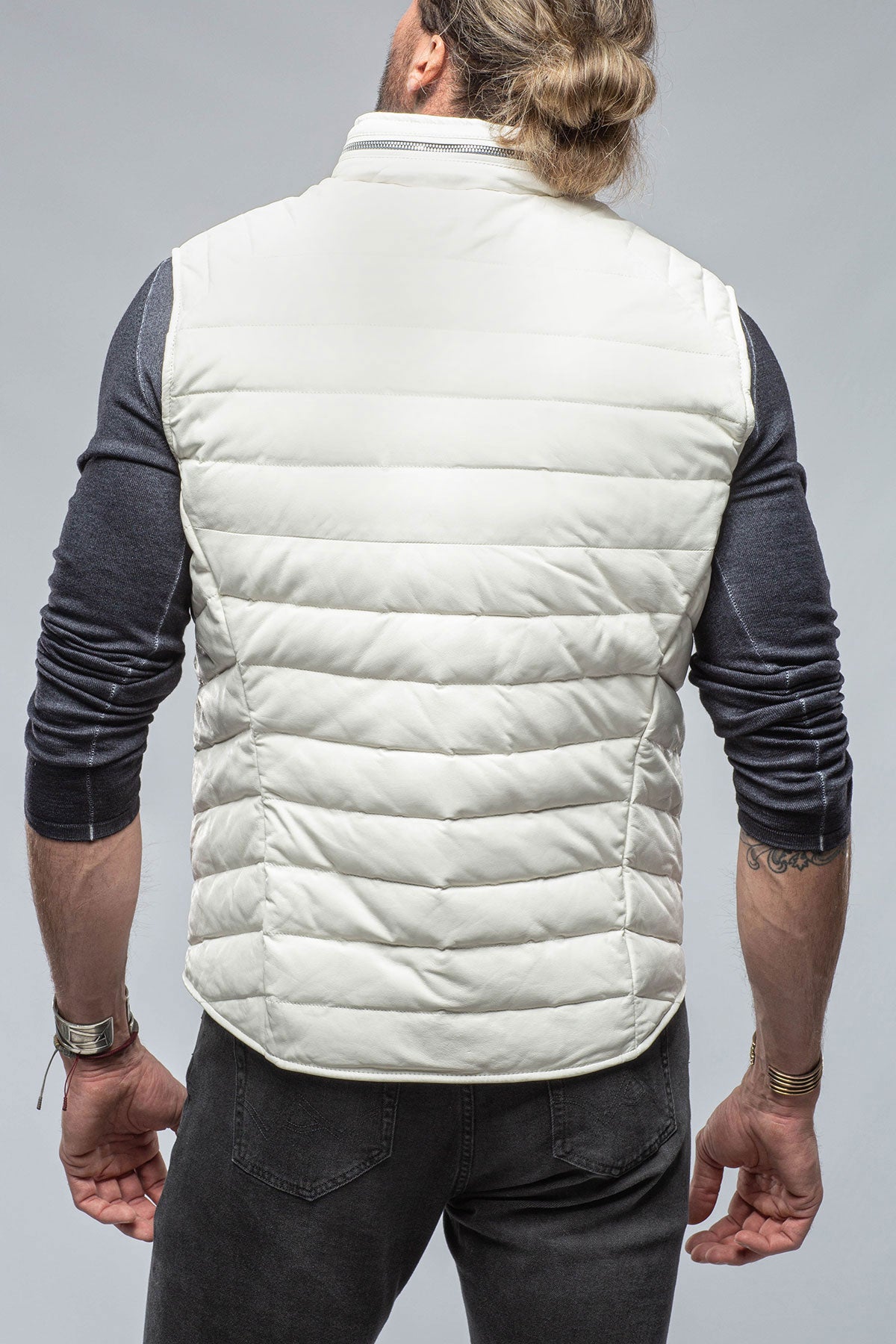 Heinz Bauer Saxan Leather Vest In Off White Mens - Outerwear - Leather