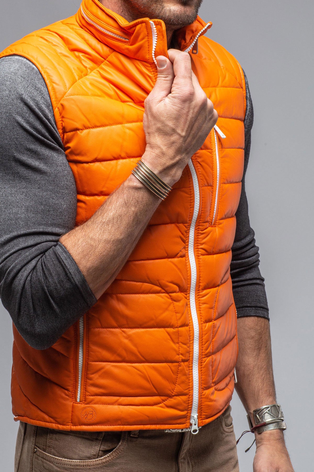 Heinz Bauer Saxan Leather Vest In Orange Mens - Outerwear - Leather