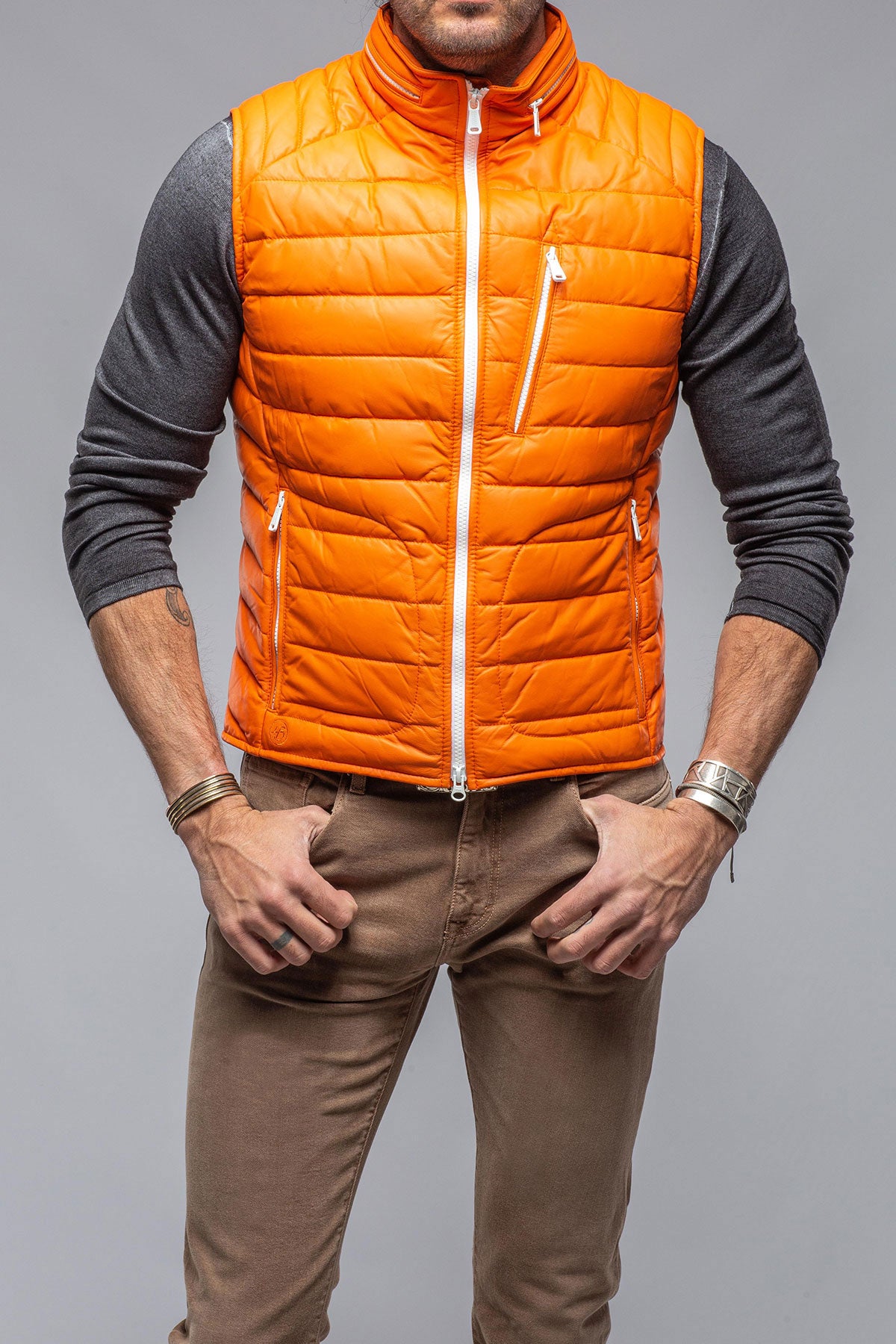 Heinz Bauer Saxan Leather Vest In Orange Mens - Outerwear - Leather