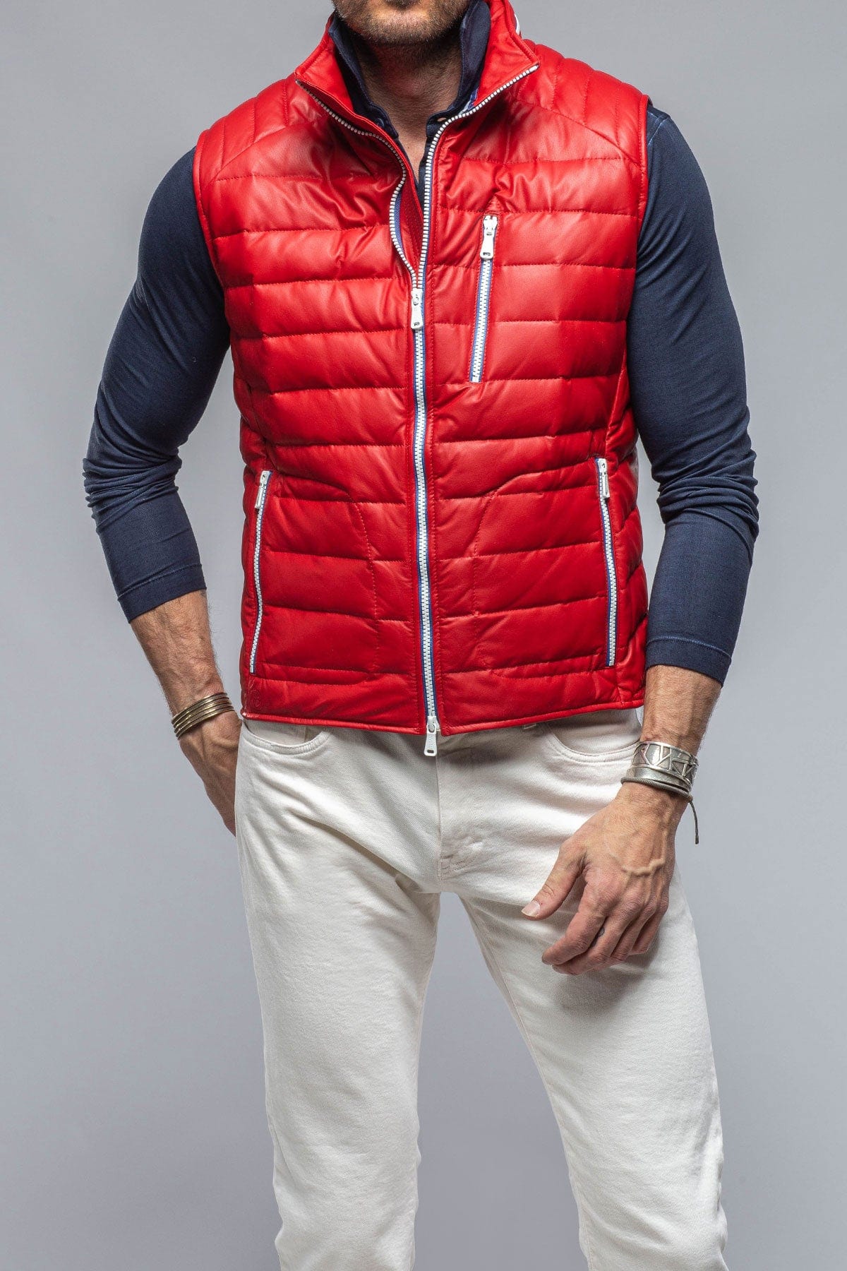 Heinz Bauer Saxan Leather Vest In Red Mens - Outerwear - Leather