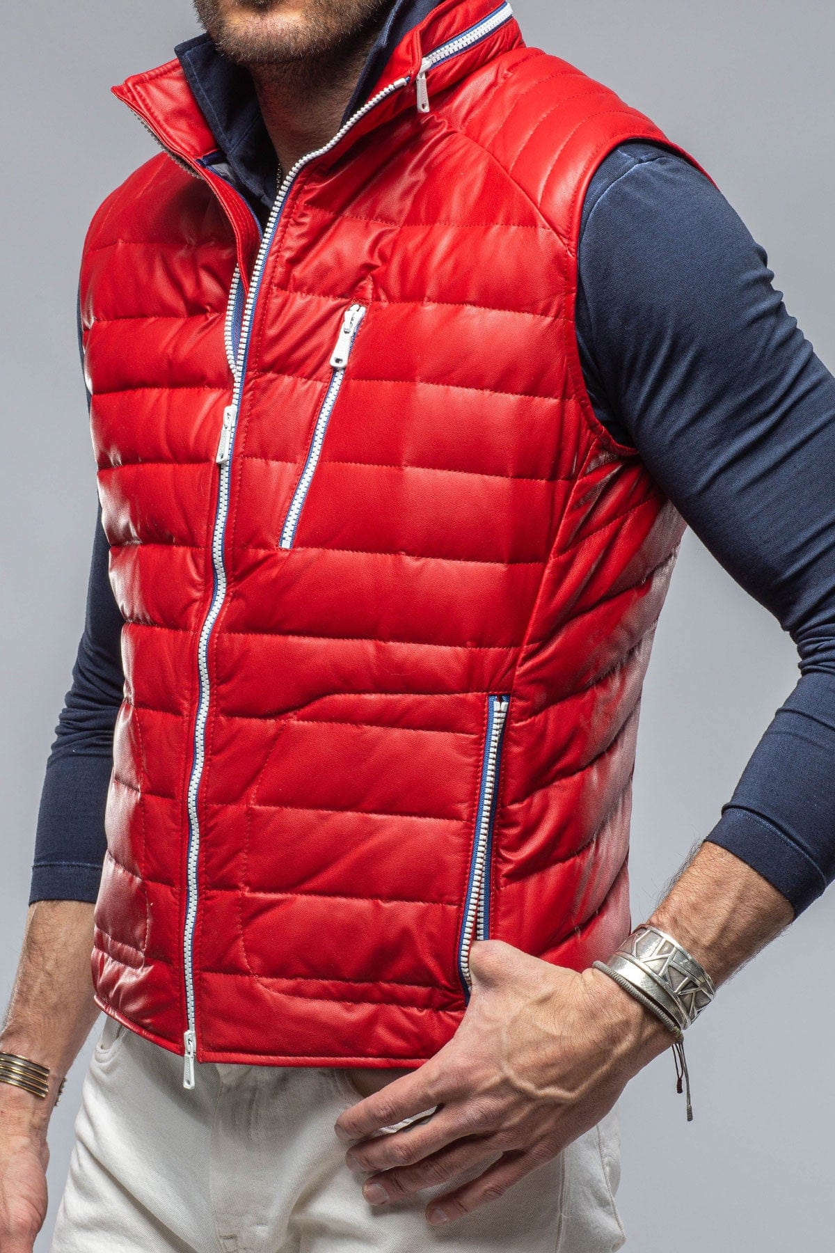 Heinz Bauer Saxan Leather Vest In Red Mens - Outerwear - Leather