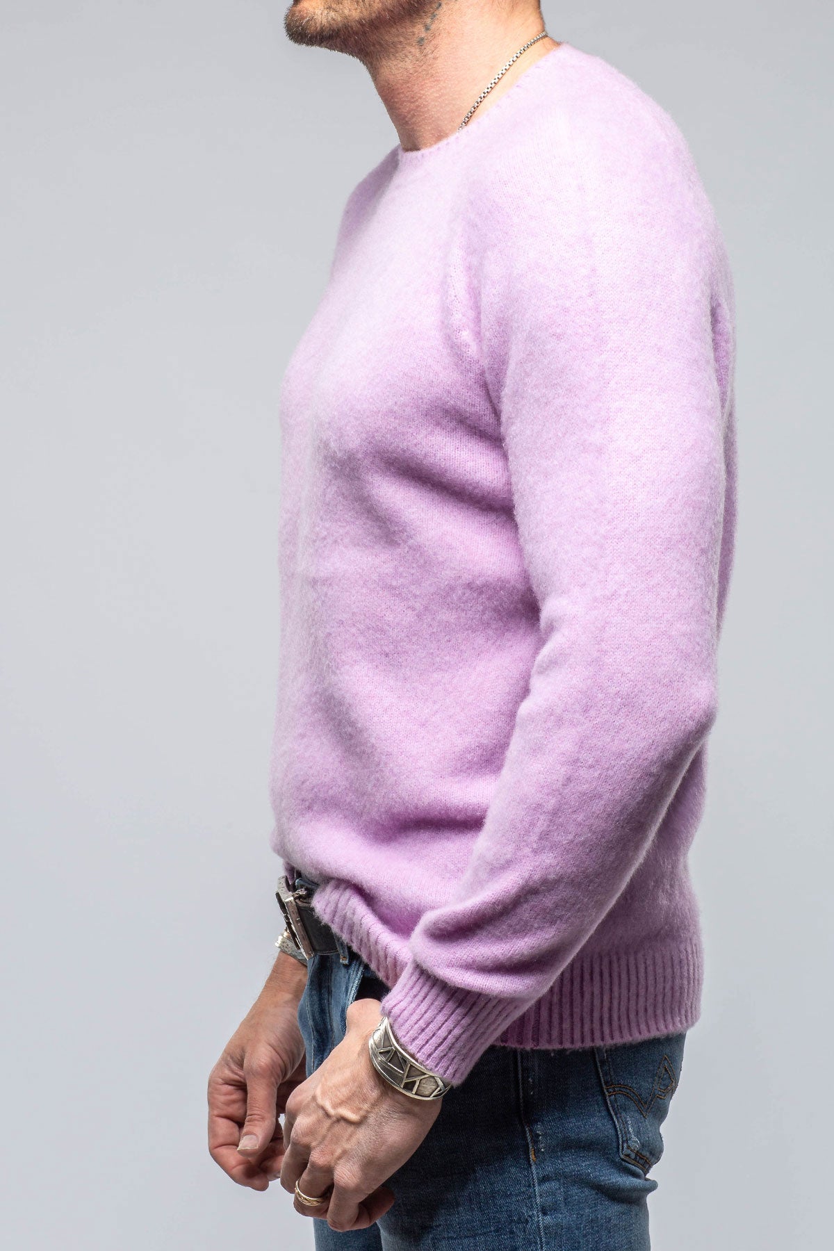 Henry Crew Neck Cashmere Sweater In Lavender