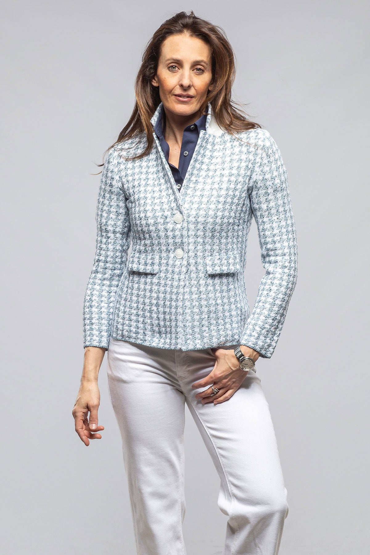 Tilos Blazer In Denim Melange | Ladies - Tailored - Jackets | Amina Rubinacci