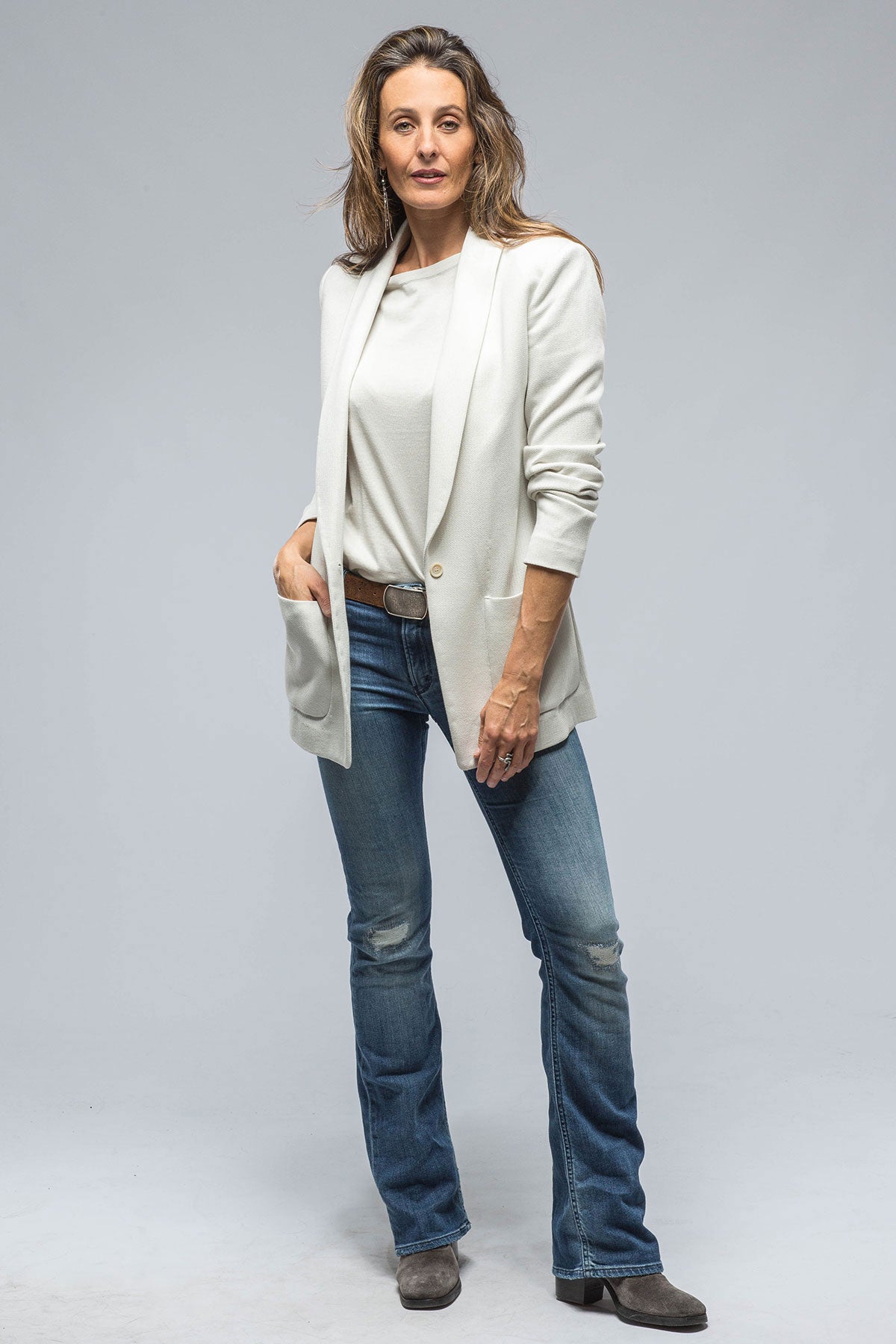 Odette Knit Blazer In Stone | Ladies - Tailored - Jackets | Nells Nelson