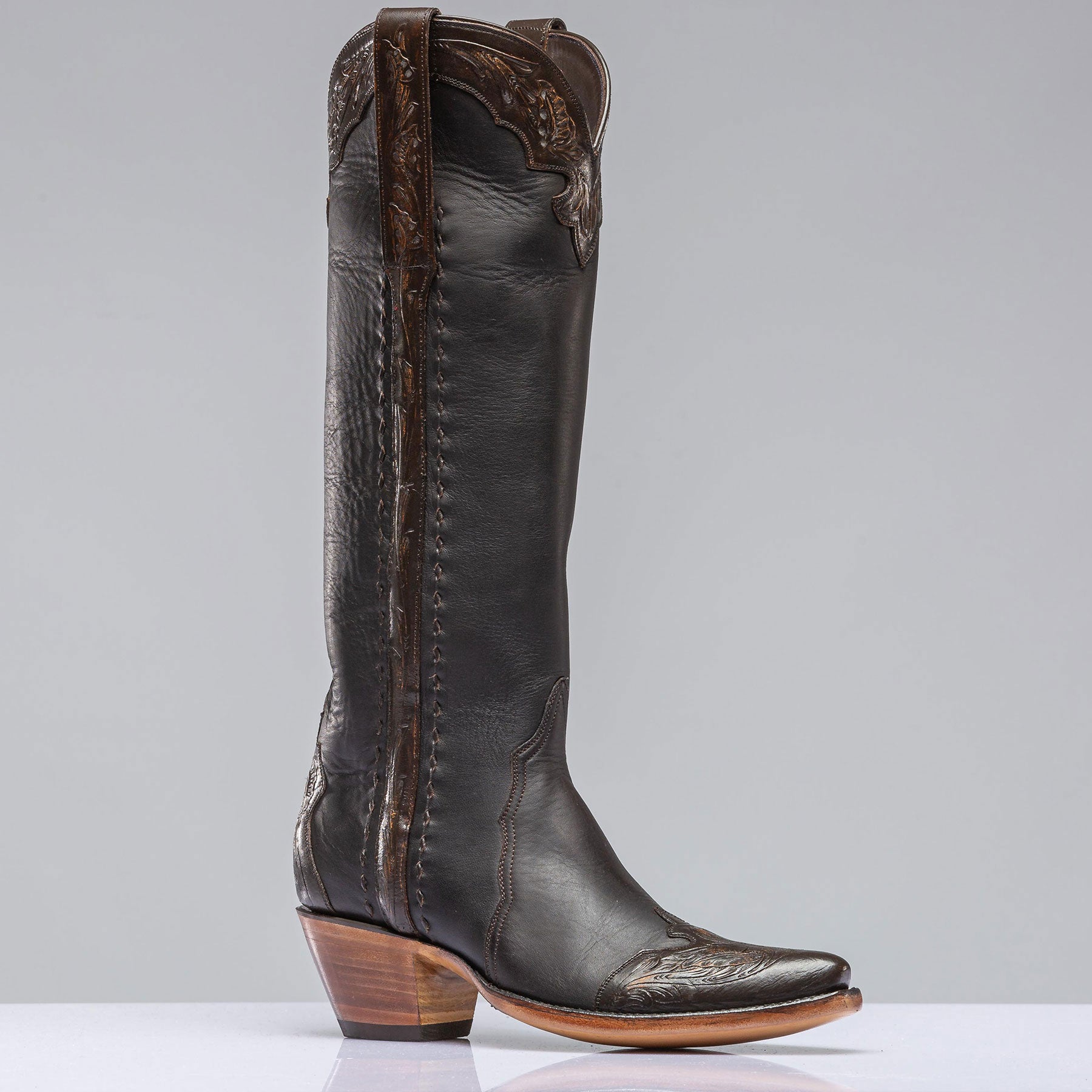 Gunmetal Tall Boot In Cognac Tooling