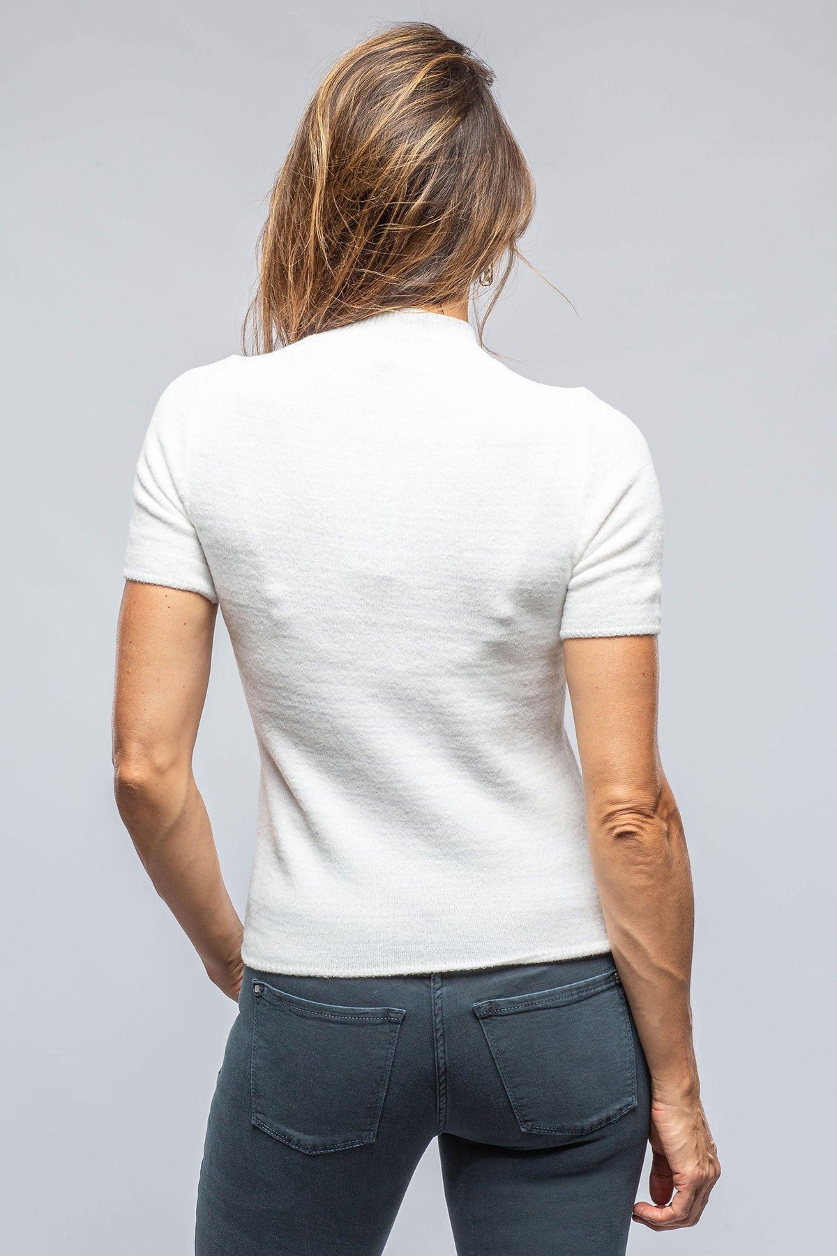 Helen Mock Neck S/S Top In White | Ladies - Sweaters | Amina Rubinacci