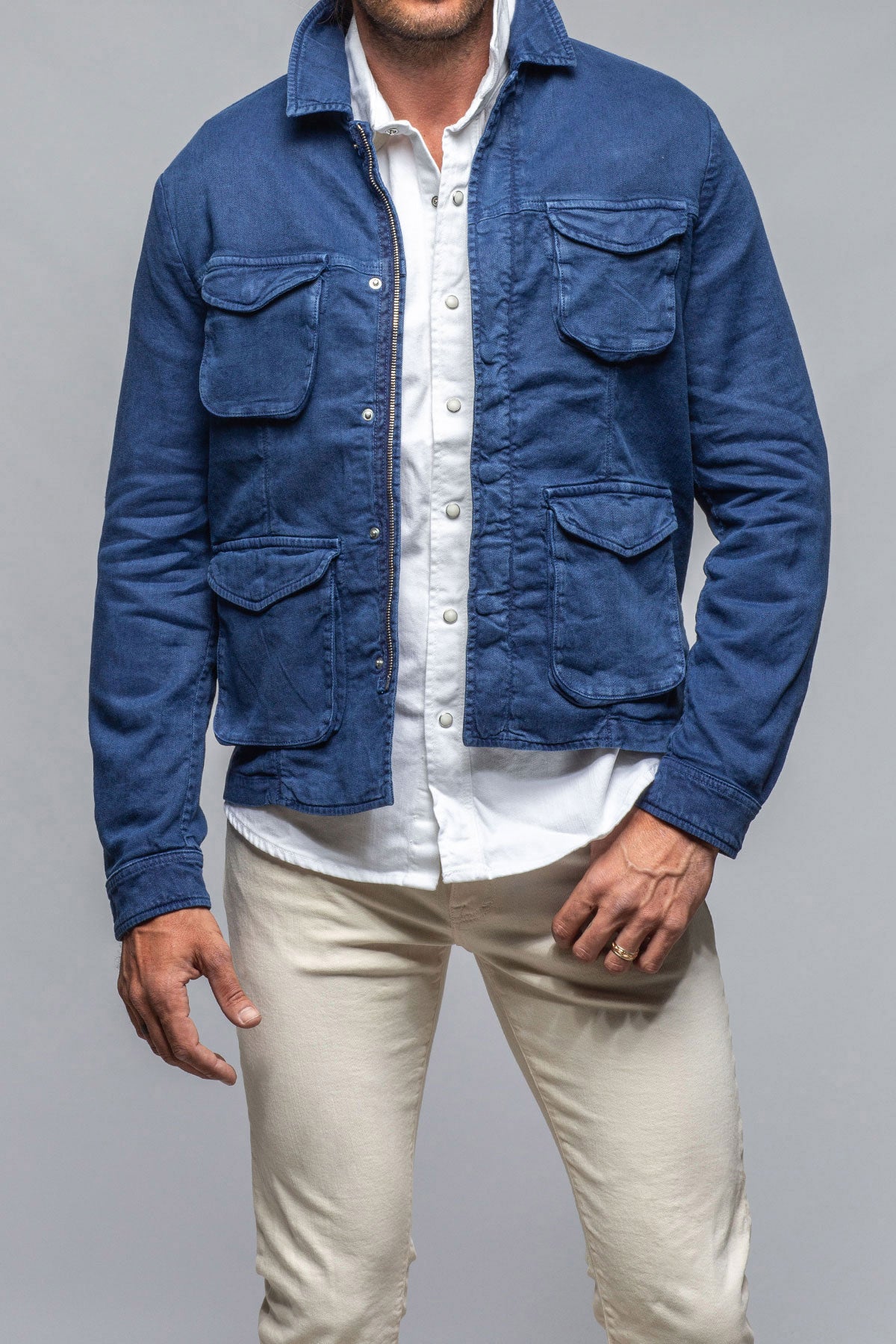 Callen Cotton Linen Jacket In Indaco