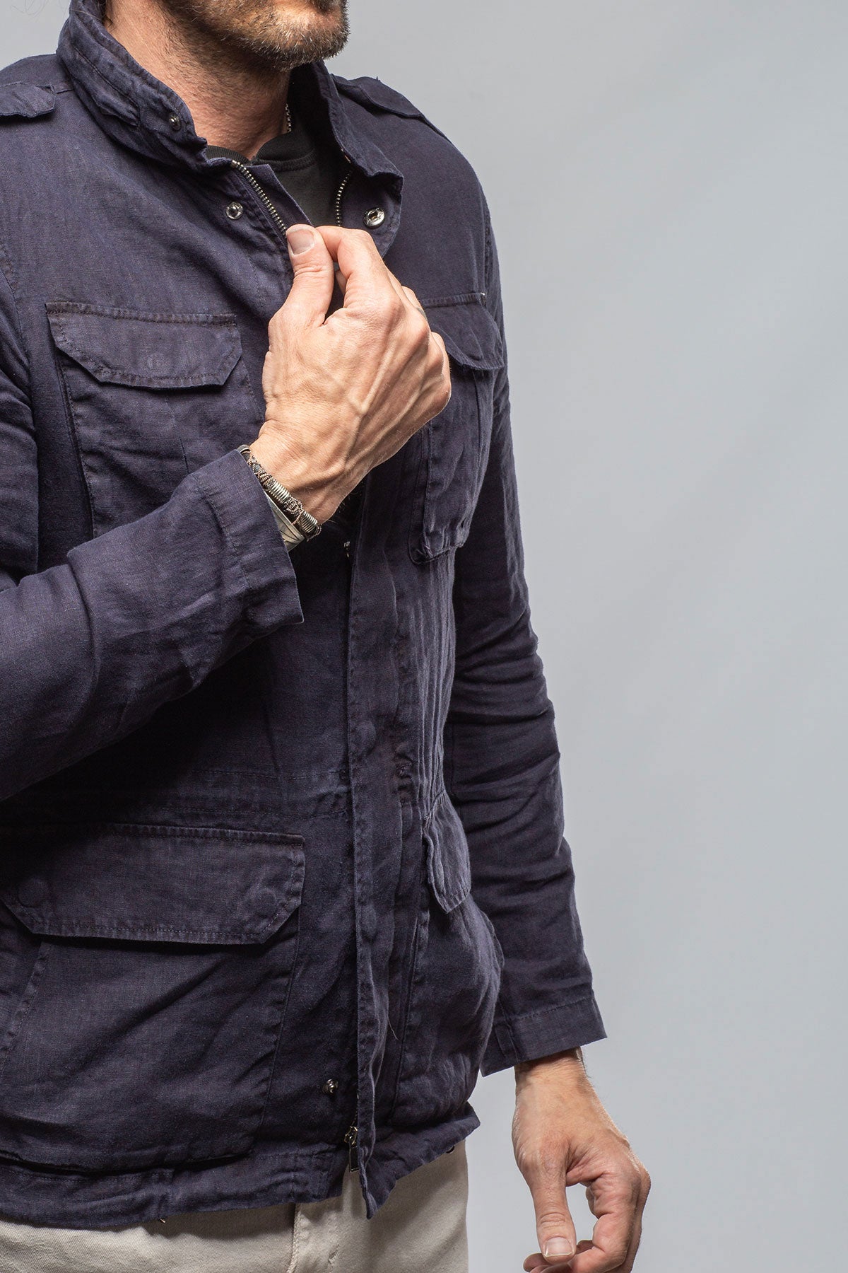 Keeling Savu Linen Jacket In Dark Navy Mens - Outerwear - Lightweight