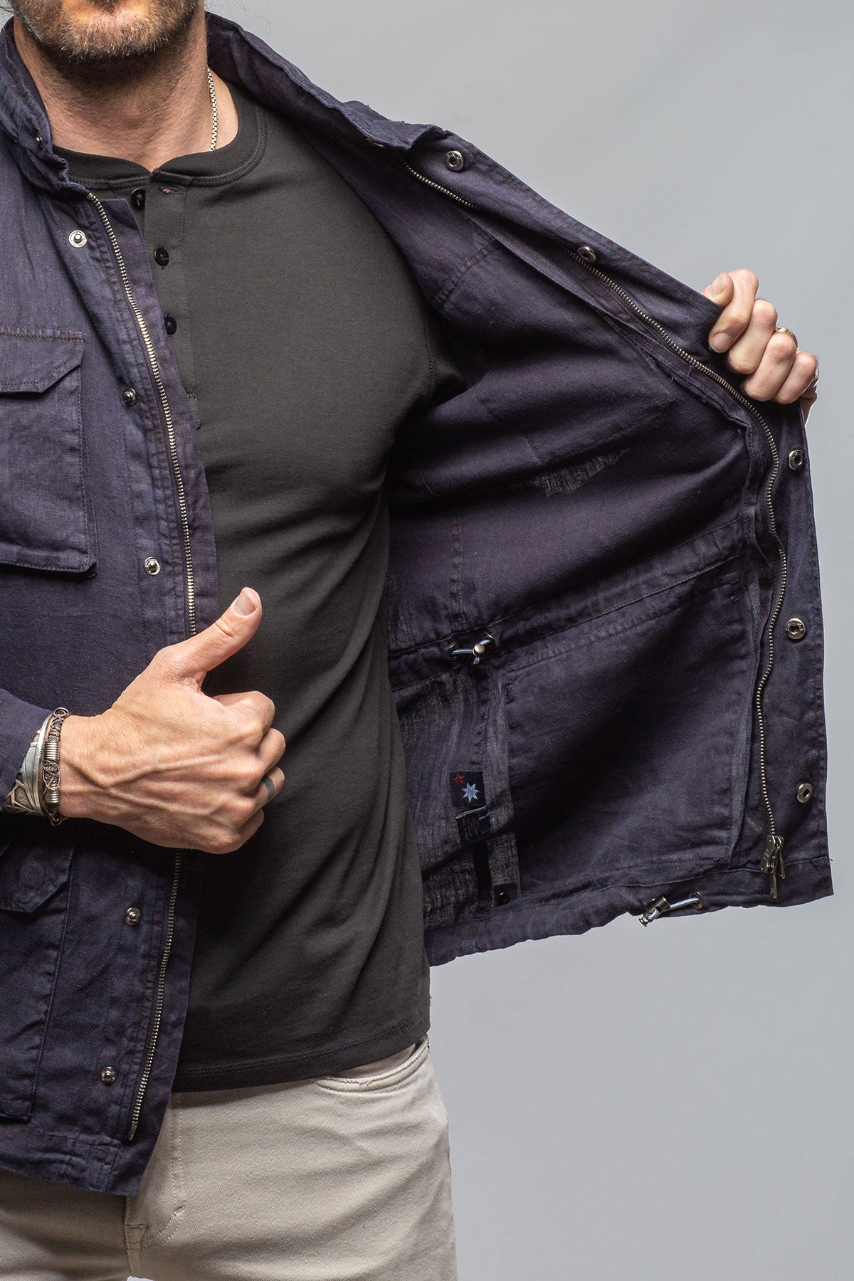 Keeling Savu Linen Jacket In Dark Navy Mens - Outerwear - Lightweight