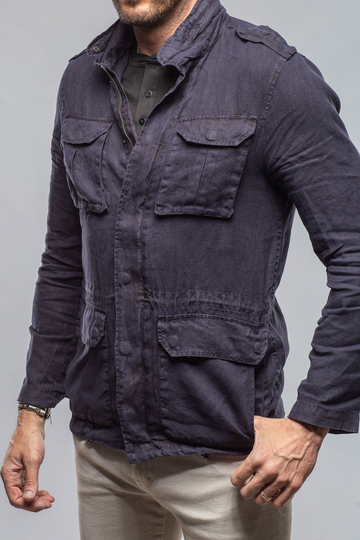Keeling Savu Linen Jacket In Dark Navy Mens - Outerwear - Lightweight
