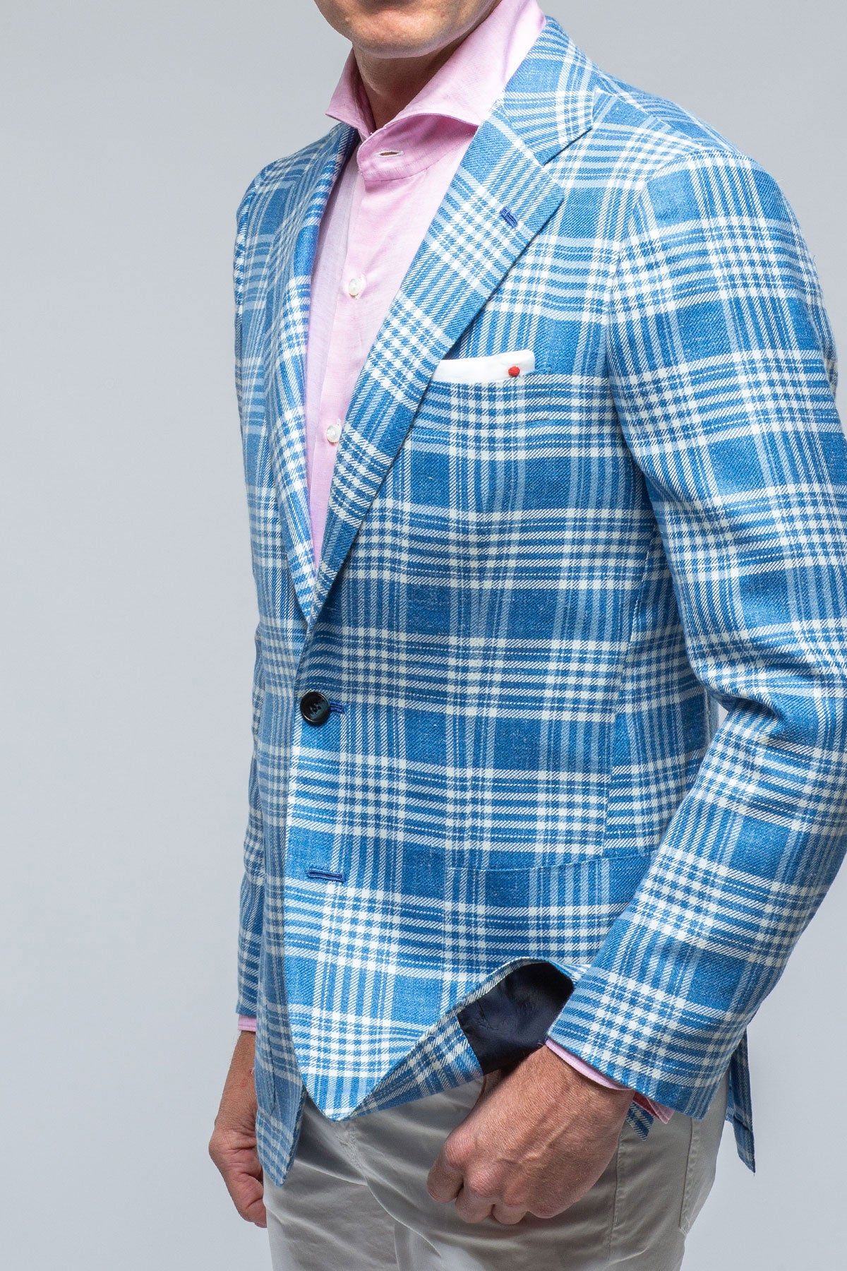 Kiton Cassis Blue and White Check Mens - Tailored - Sport Coats