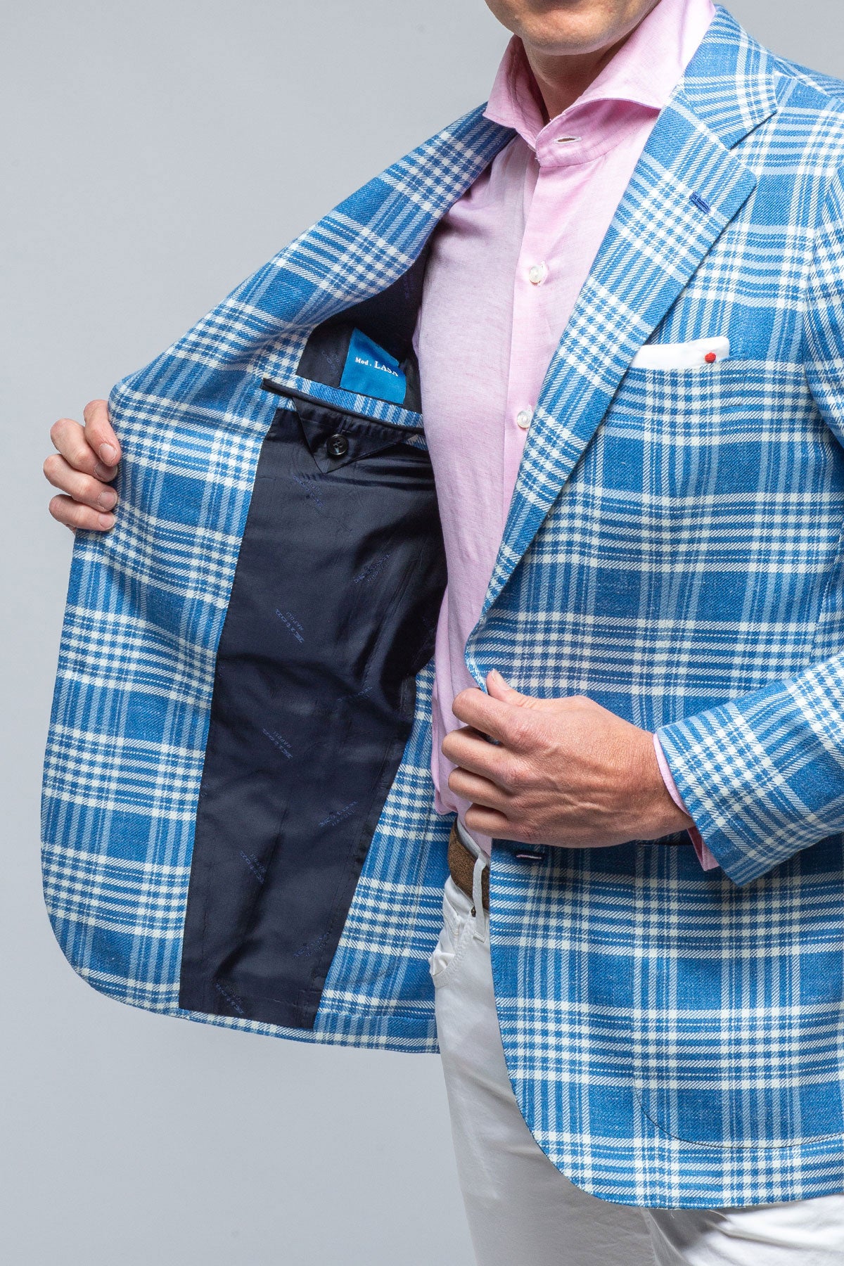 Kiton Cassis Blue and White Check Mens - Tailored - Sport Coats