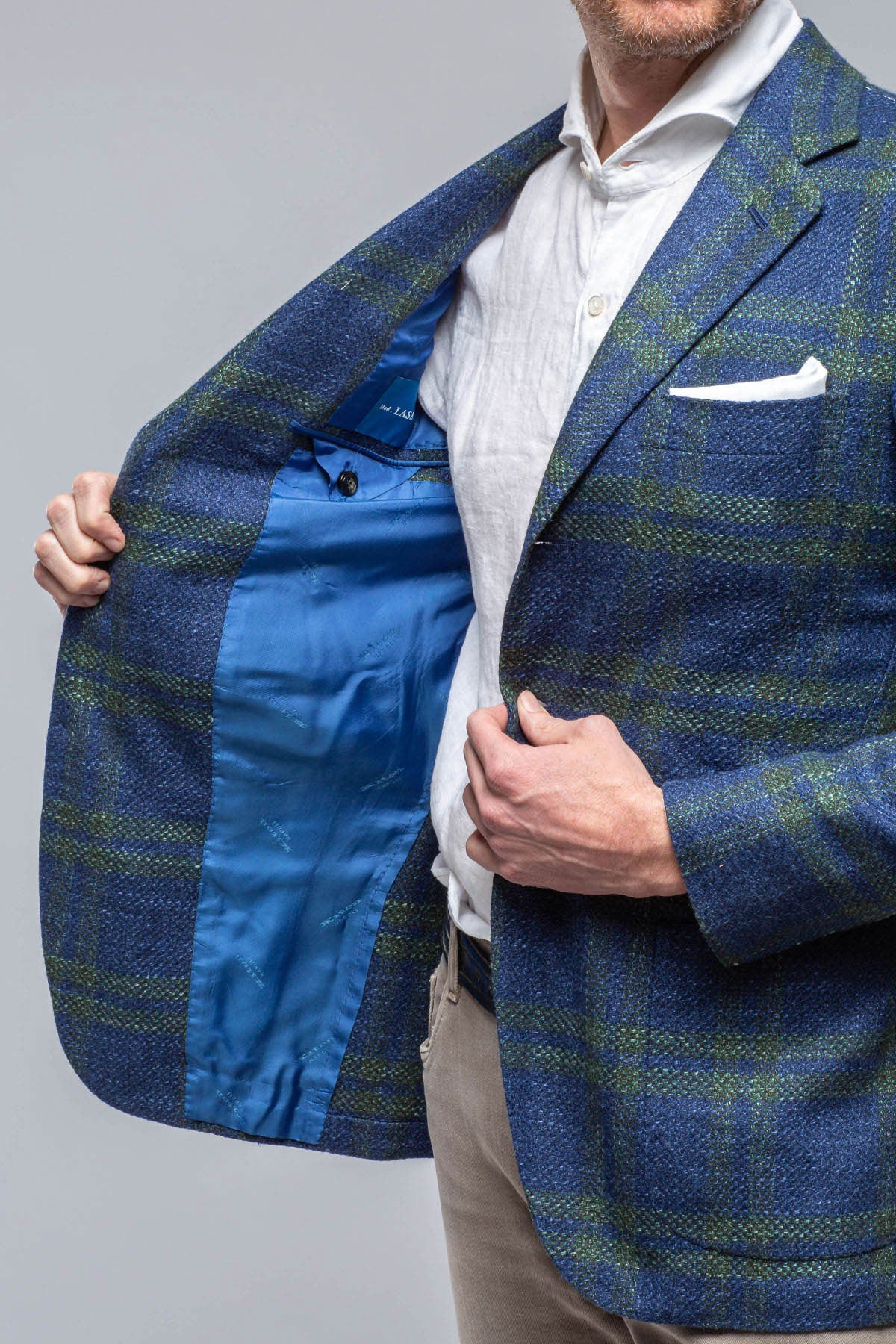 Elko Cashmere Sport Coat in Blue and Green | Mens - Tailored - Sport Coats | Kiton