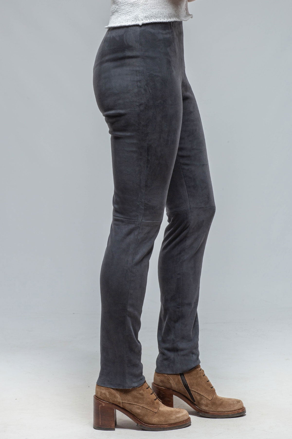 Tania Stretch Suede Pant in Steel Blue | Ladies - Pants - Knit | Via Masini 80