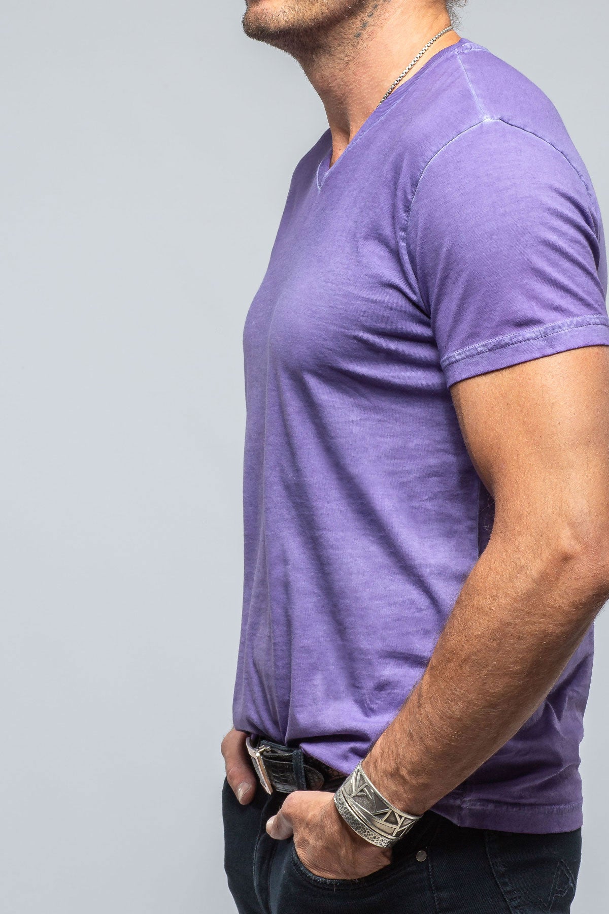 Siena Cotton V Neck In Purple | Mens - Shirts - T-Shirts | Georg Roth