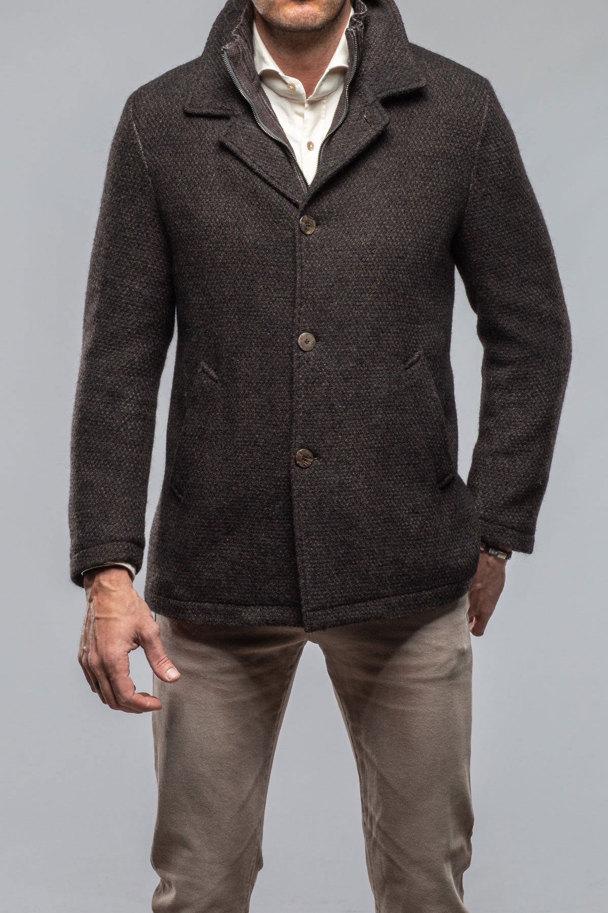 Juneau 3/4 Knit Coat In Charcoal Brown | Warehouse - Mens - Outerwear - Cloth | Gimo's
