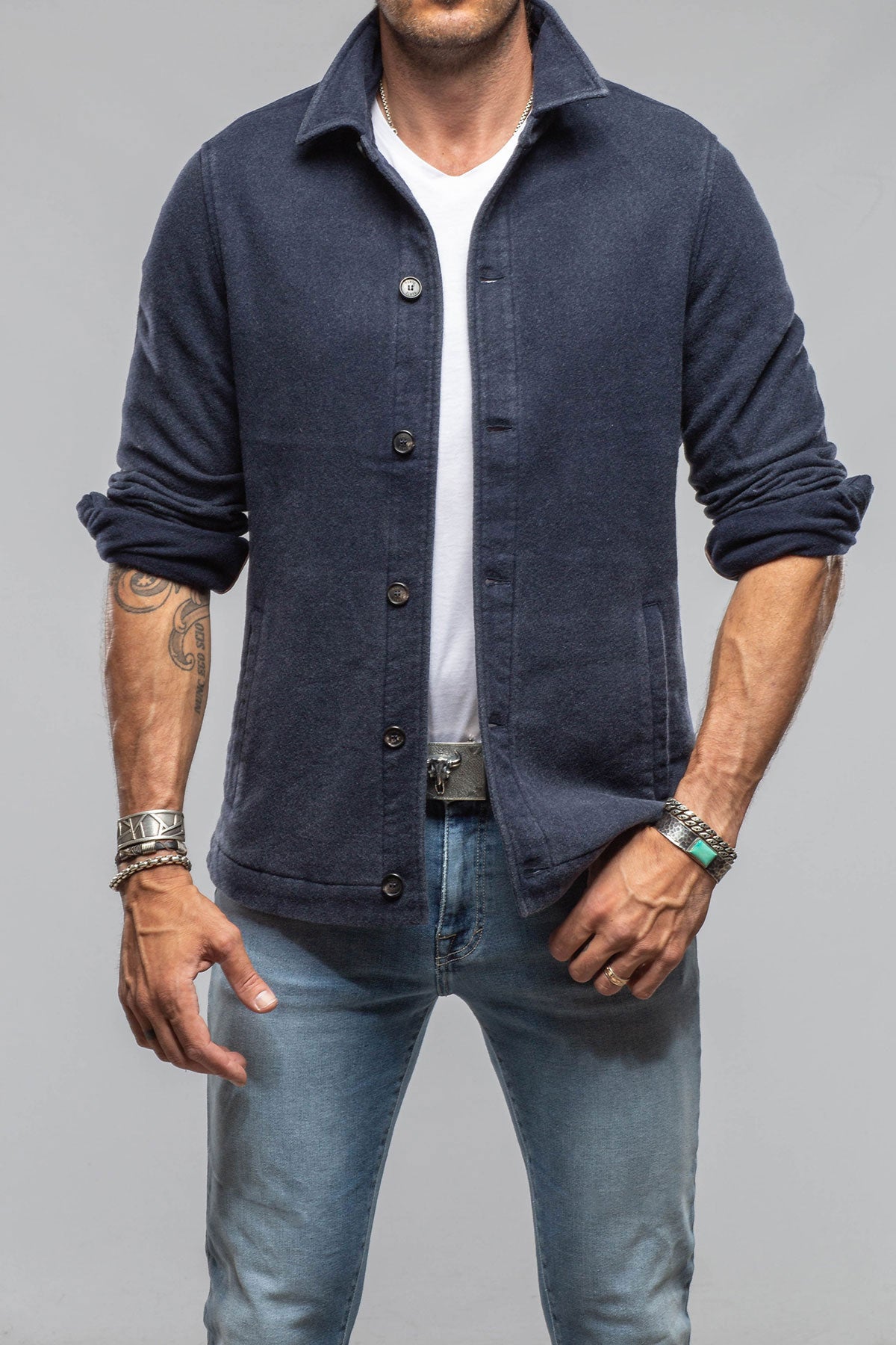 Calderwood Garment Dyed Shirt Jacket In Blue