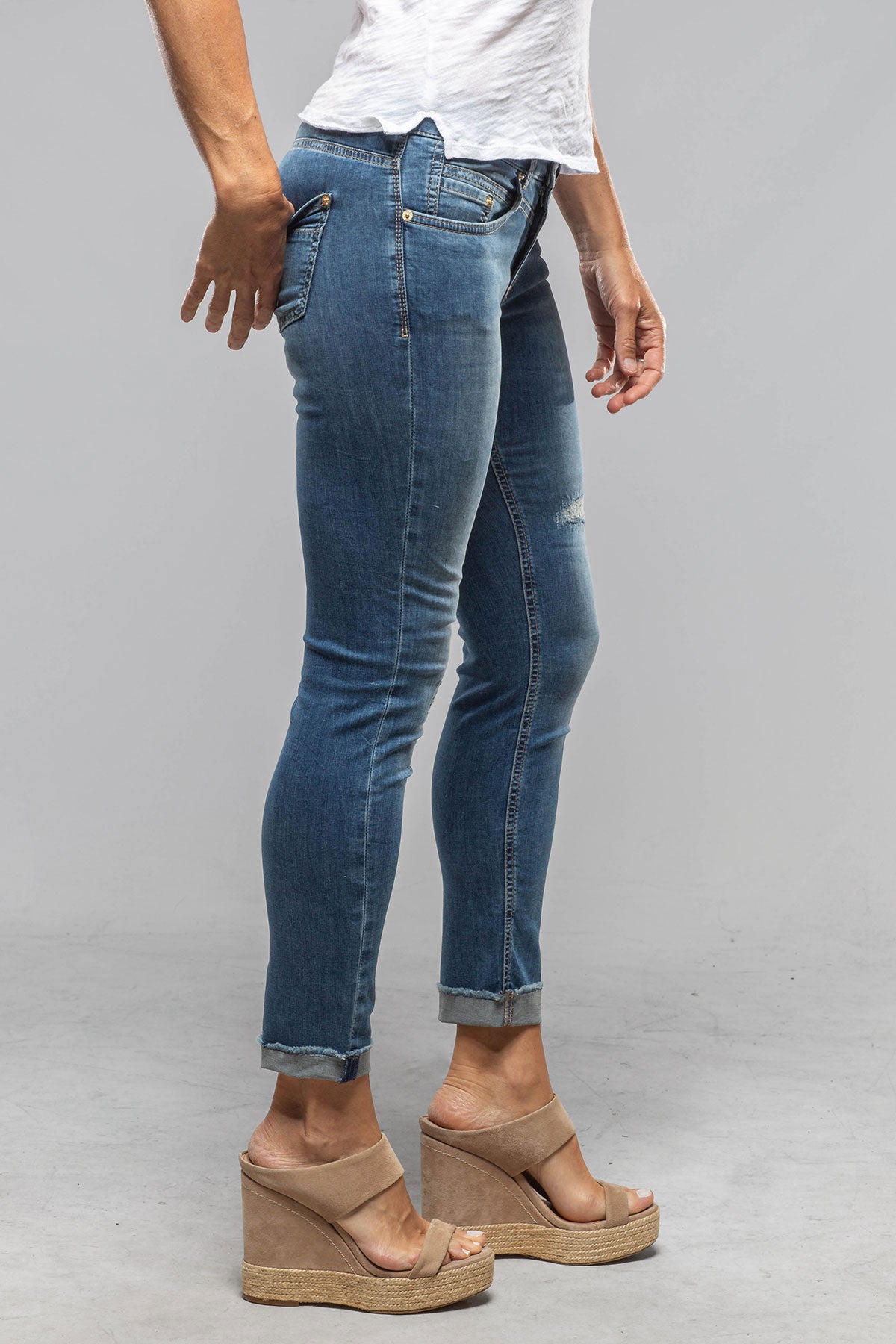 Mac Jeans MAC Rich Slim Cropped Fringe in Navy Heavy Destroyed Ladies - Pants - Jeans