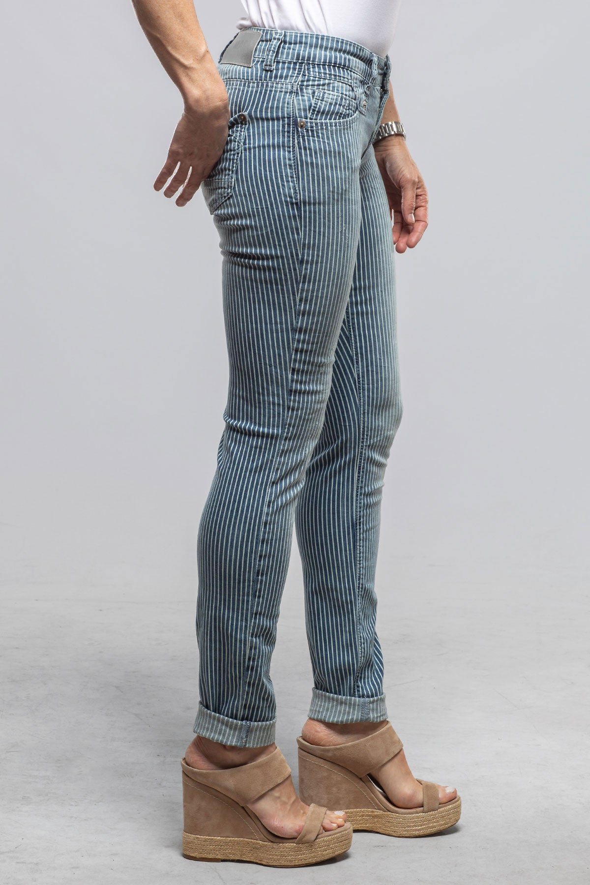 Mac Jeans MAC Rich Slim In Blue Stripes Destroyed Ladies - Pants - Jeans