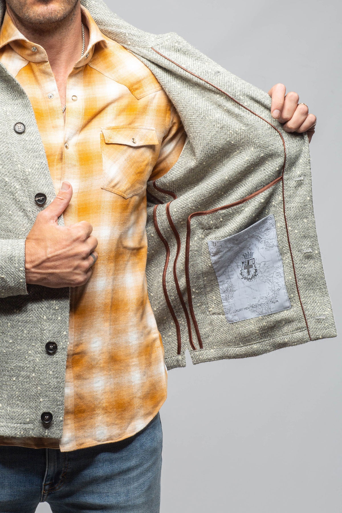 Manto Bitterroot Donegal Overshirt In Grey Mens - Outerwear - Overshirts