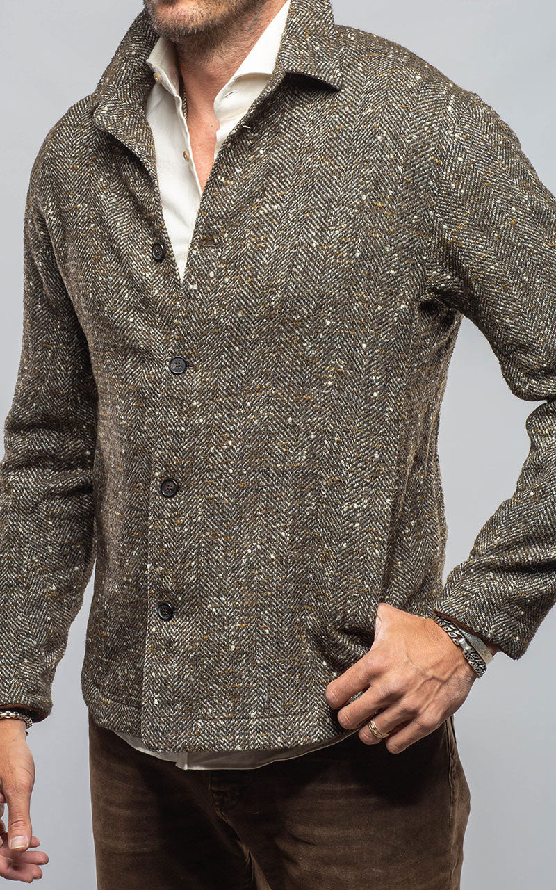 Manto Black Reef Donegal Overshirt In Tweed Mens - Outerwear - Overshirts