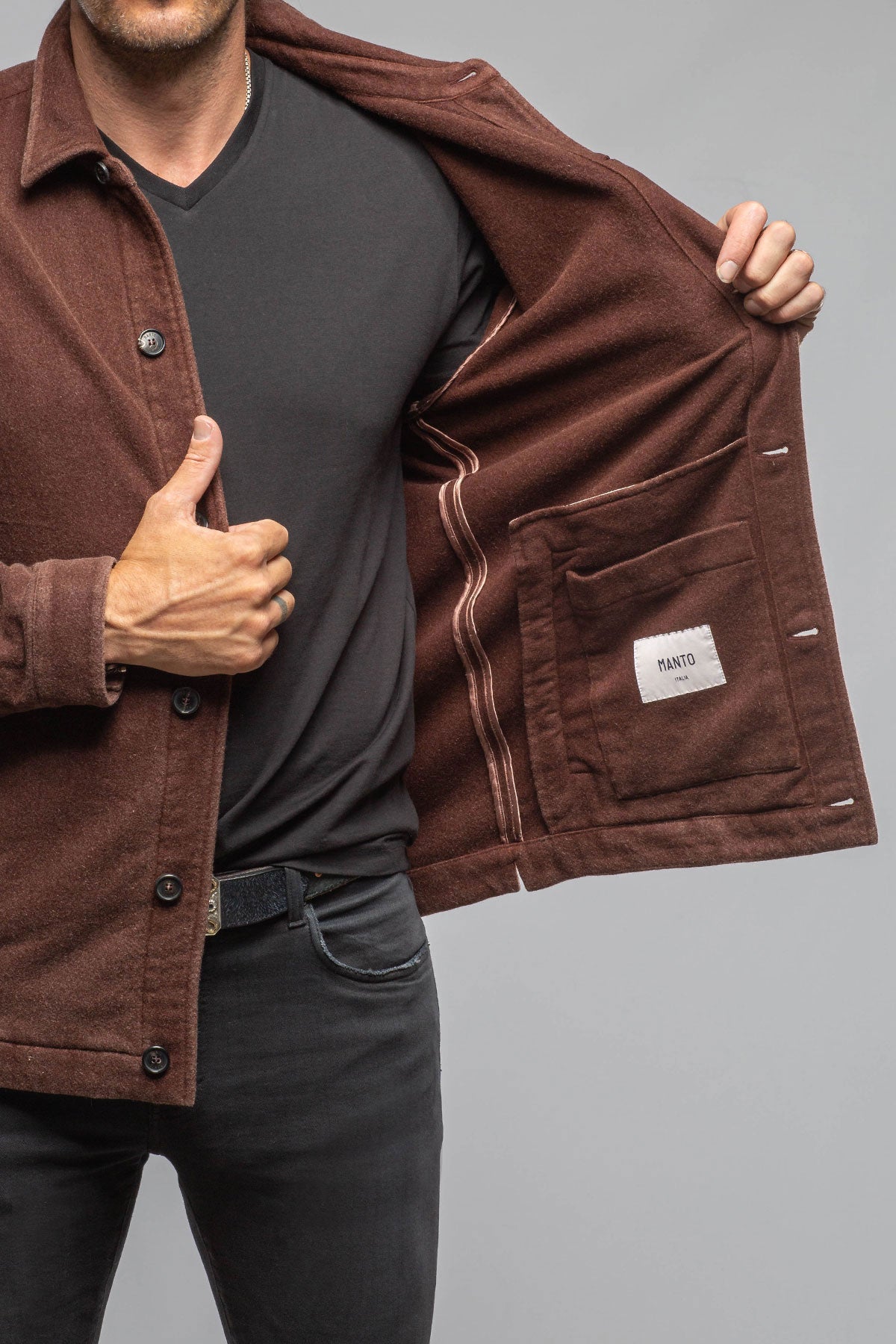 Manto | Calderwood Garment Dyed Shirt Jacket In Chocolate | Mens - Outerwear - Overshirts