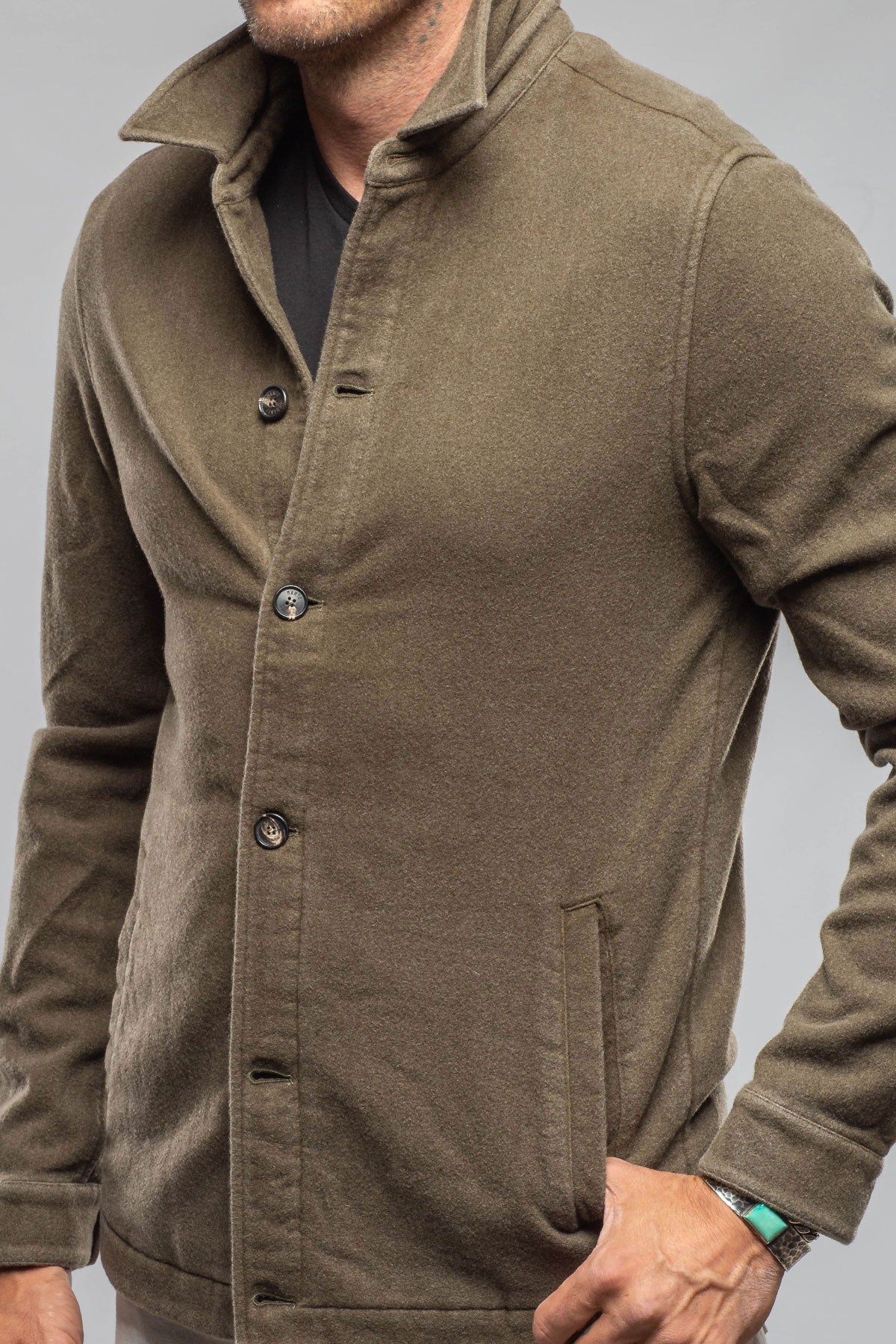 Manto Calderwood Garment Dyed Shirt Jacket In Olive Mens - Outerwear - Overshirts