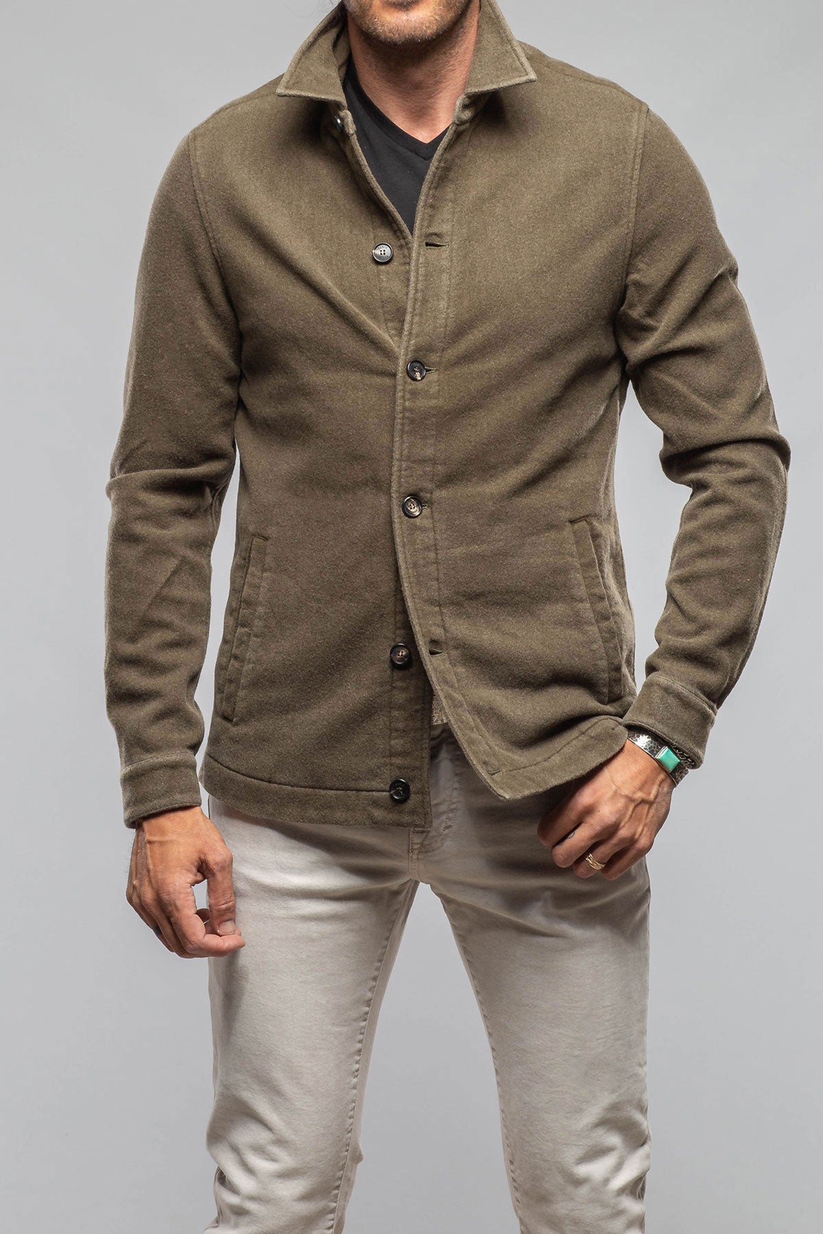Manto Calderwood Garment Dyed Shirt Jacket In Olive Mens - Outerwear - Overshirts