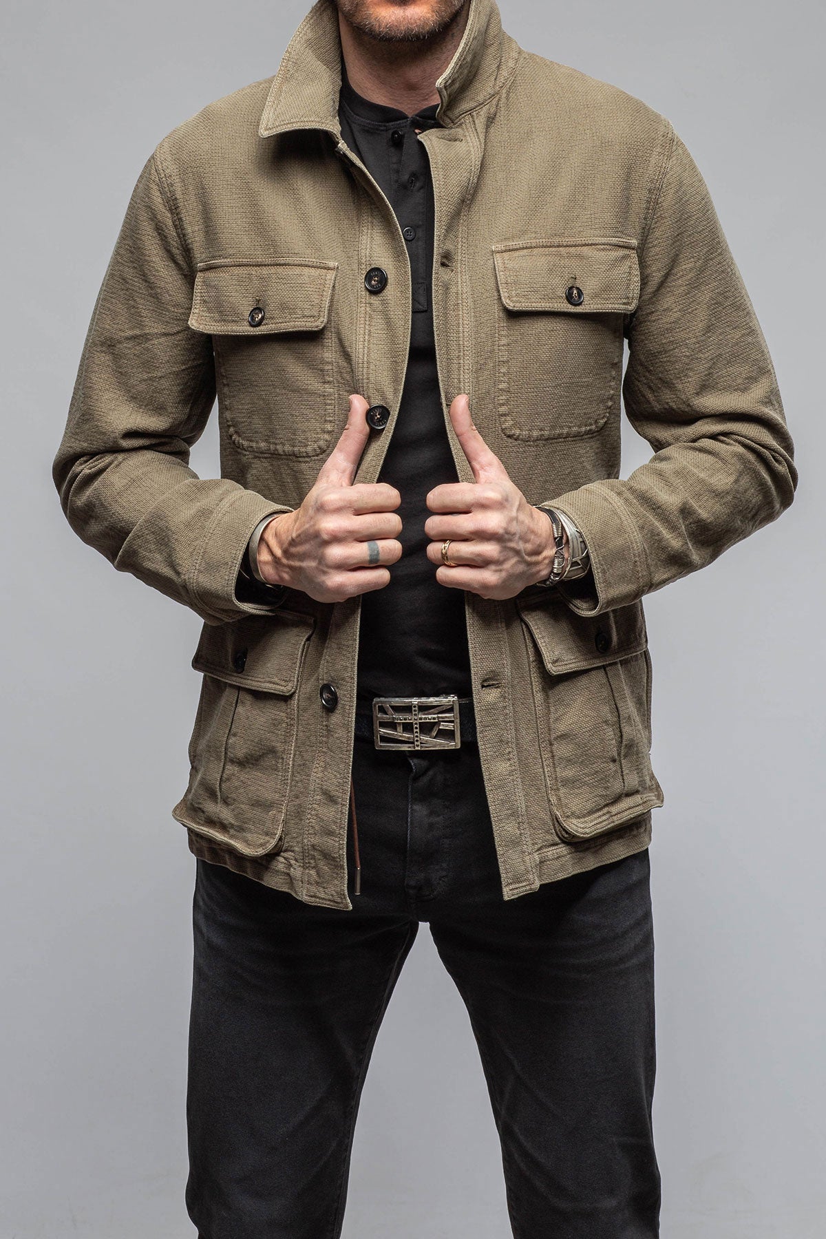 Manto Chinaco Safari Jacket In Moss Grey Mens - Outerwear - Lightweight