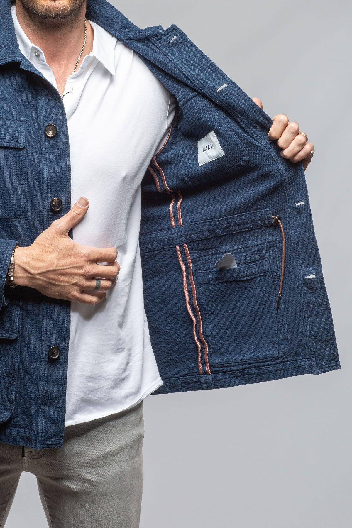 Chinaco Safari Jacket In Navy | Mens - Outerwear - Overshirts | Manto